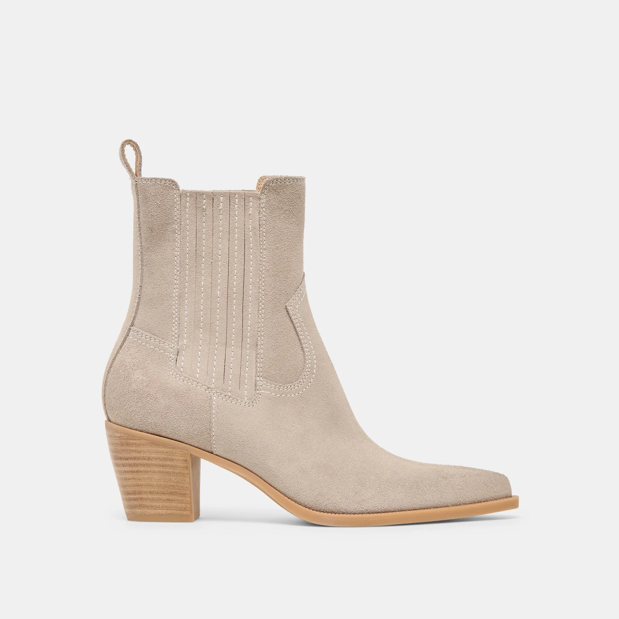 SLIM BOOTIES TAUPE SUEDE Chunk Heel