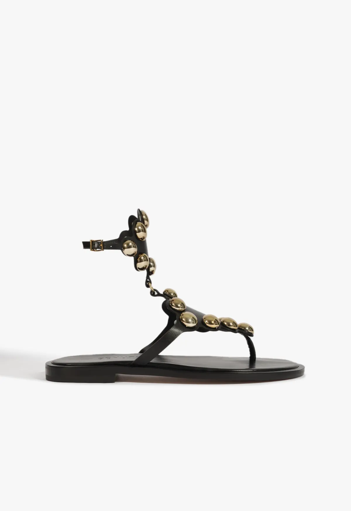 Comfort Cushion Mist Black Leather Flat Sandal