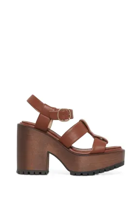 Hera Platform Sandal in Cognac Leather Stylish Adventure Footwear