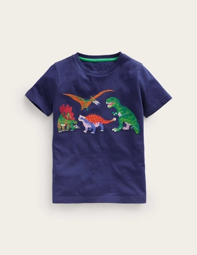 Small Superstitch T-shirt-College Navy Dinos Comfy Stretch Fit