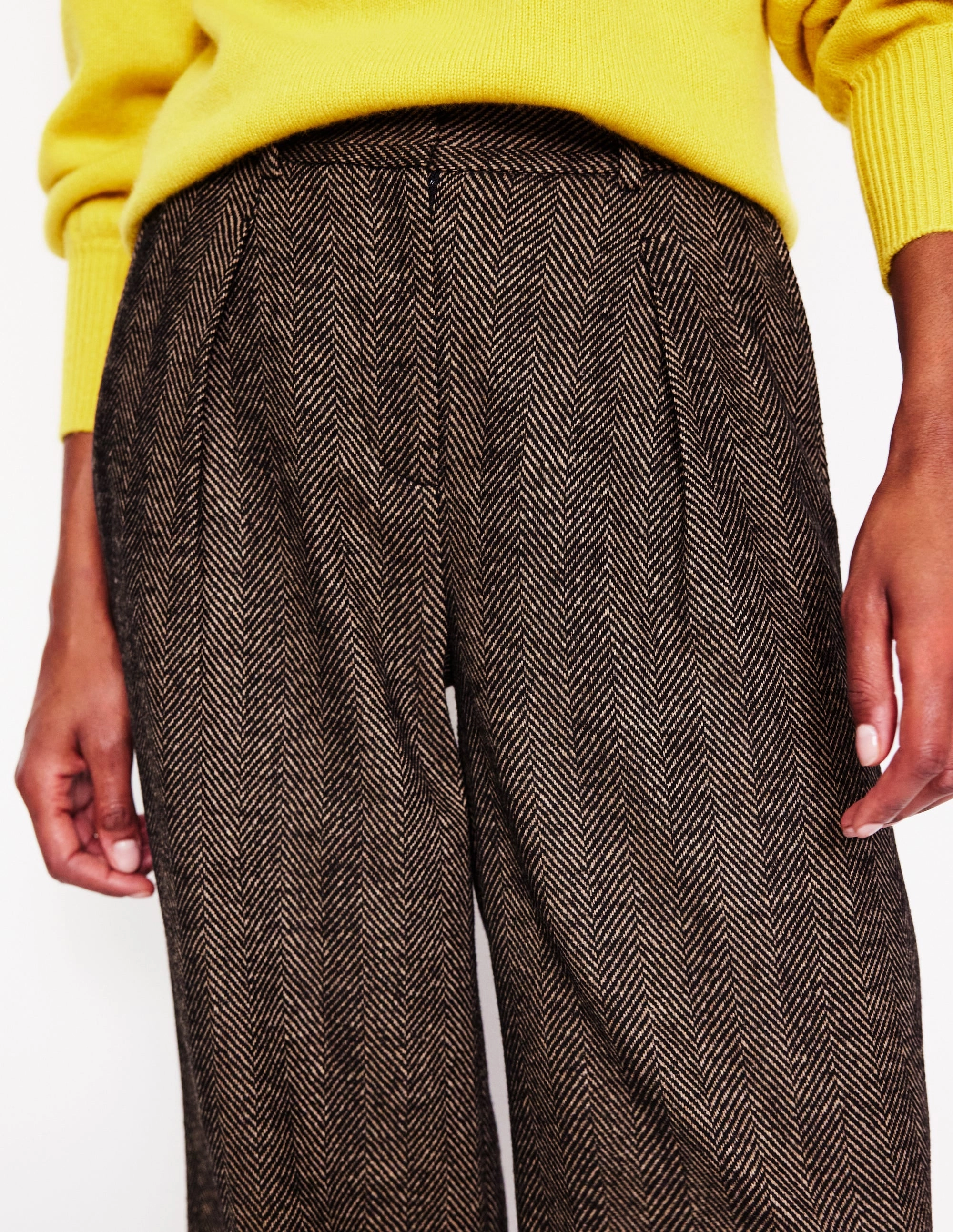 Chiswick Wool Blend Trousers-Brown Herringbone Flexible Comfort Wear