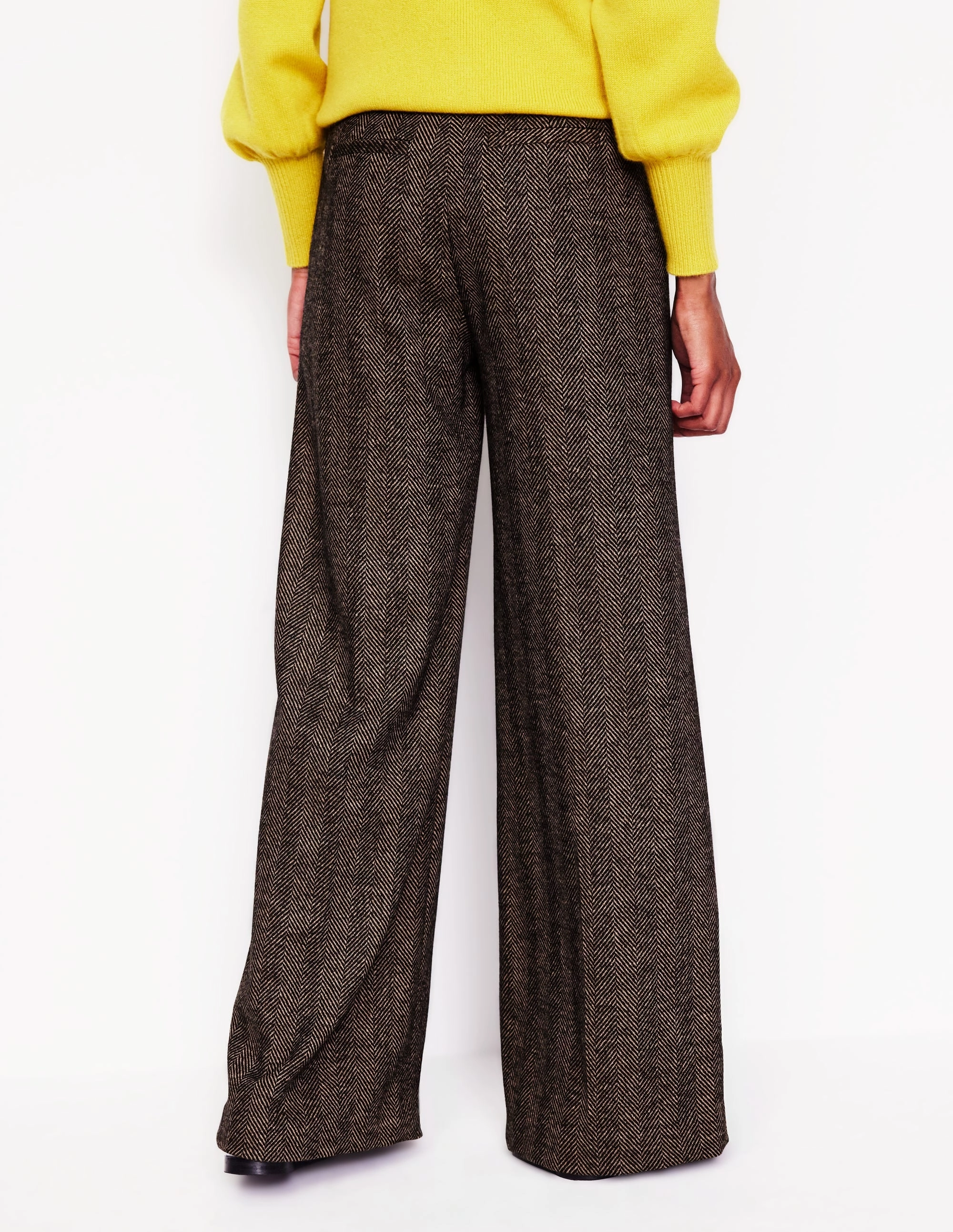 Chiswick Wool Blend Trousers-Brown Herringbone Simple Silhouette