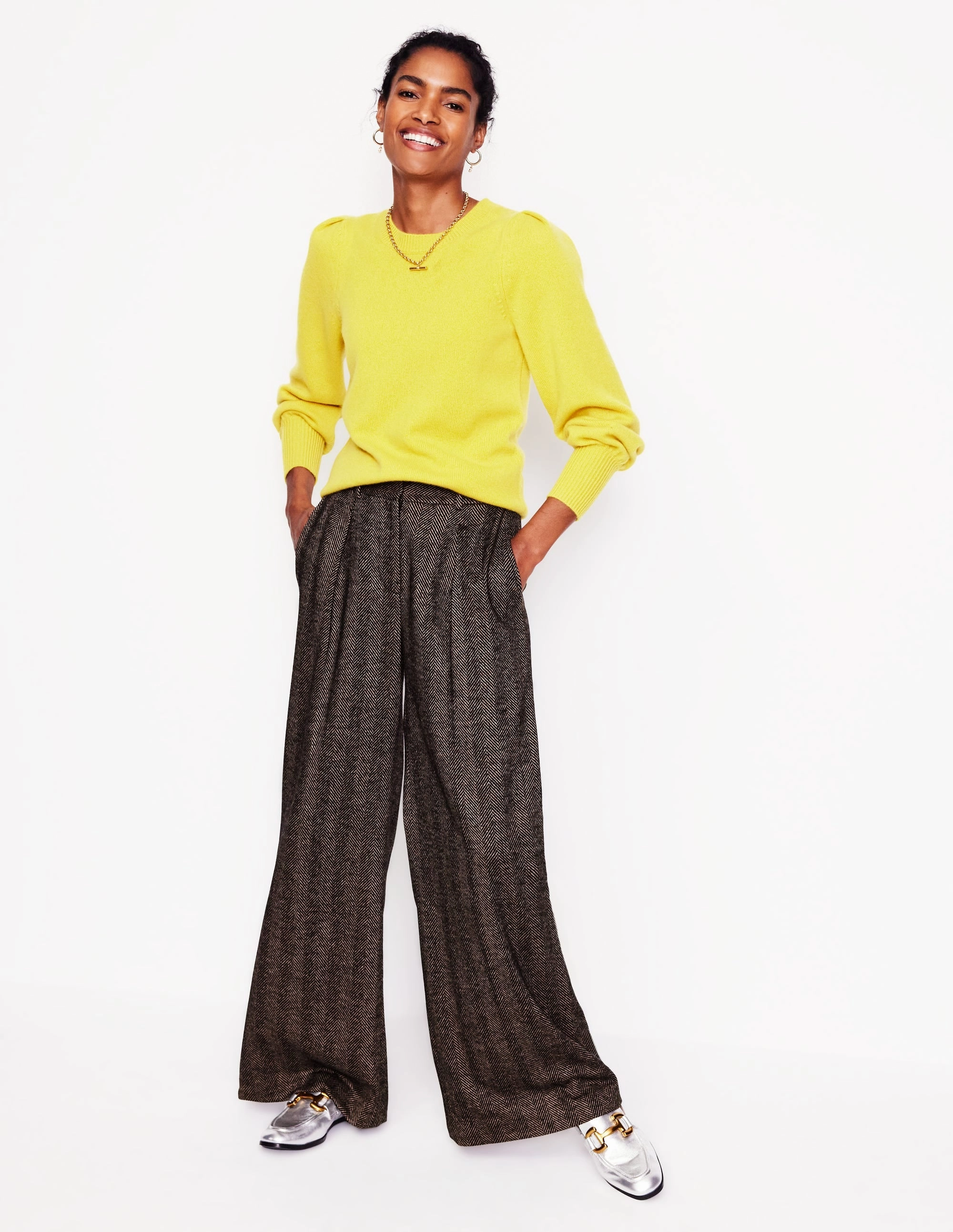 Chiswick Wool Blend Trousers-Brown Herringbone Versatile Fit Comfort Flex