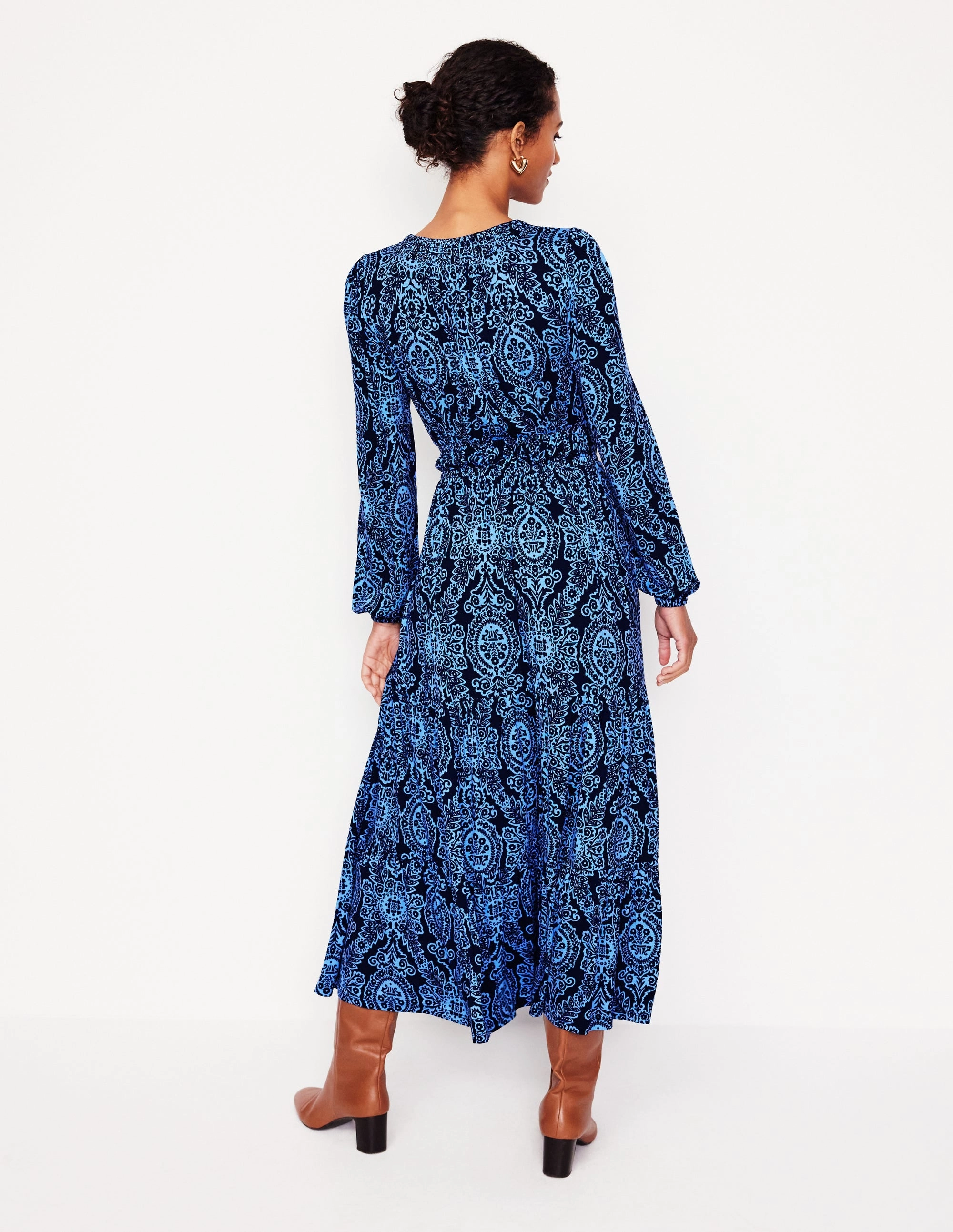 Smock Tiered Jersey Midi Dress-Forget-me-not, Opulent Vine Versatile and Comfortable