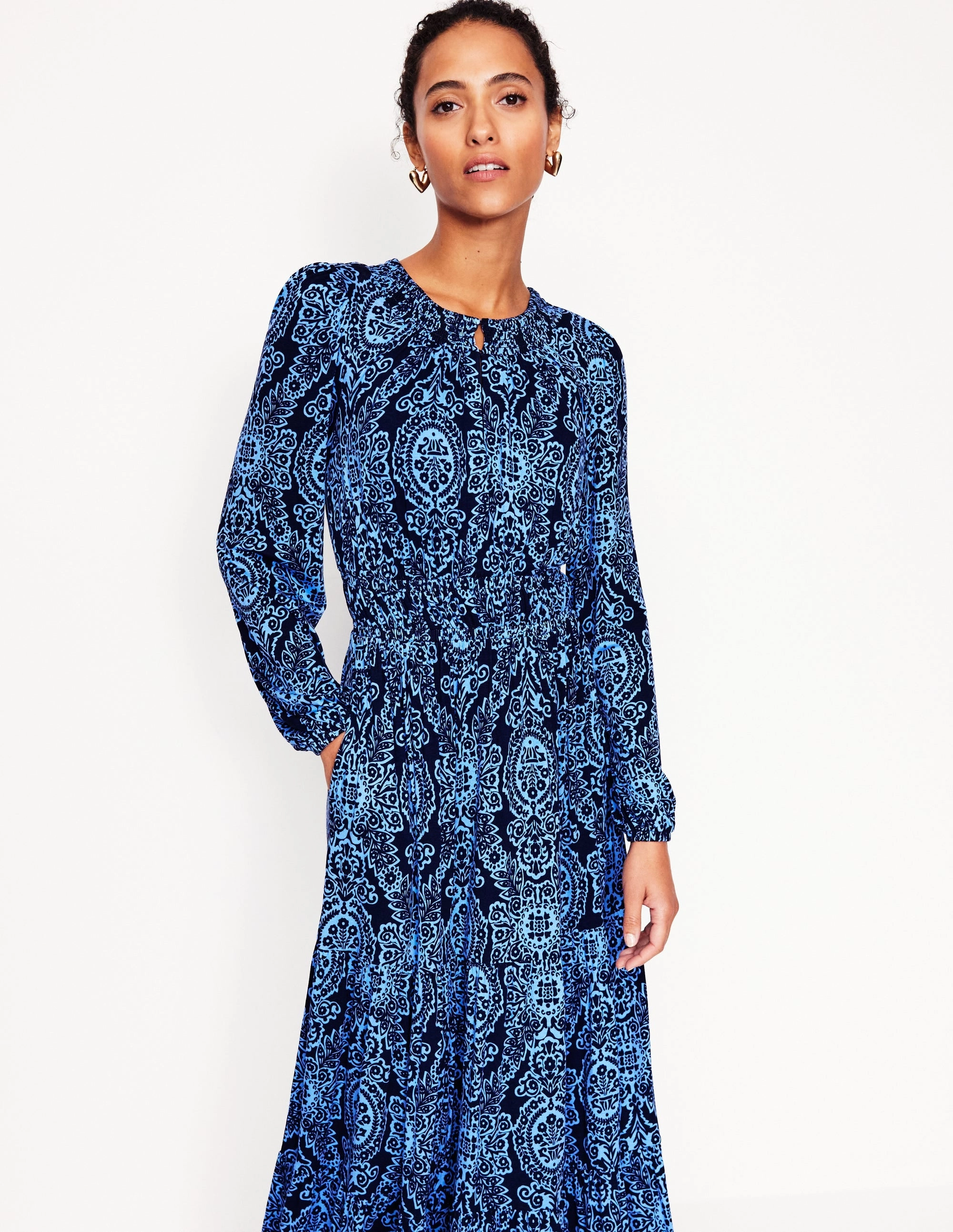 Smock Tiered Jersey Midi Dress-Forget-me-not, Opulent Vine Chic formal attire