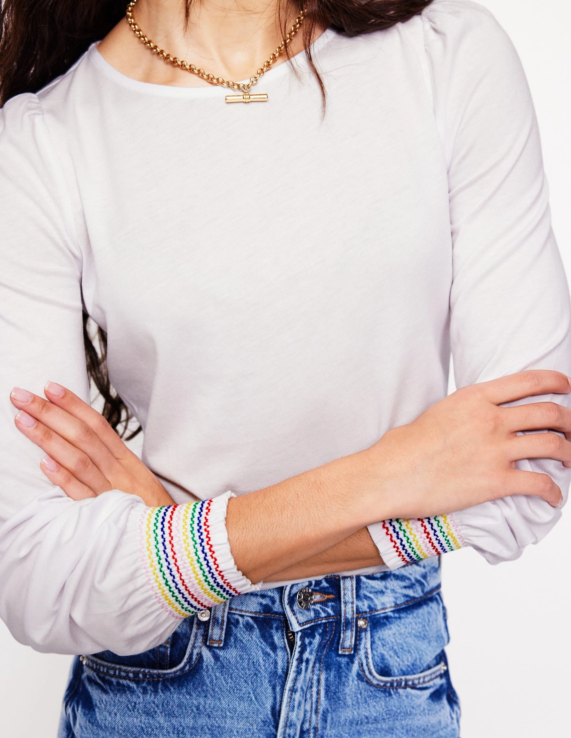 Smocked Cuff Supersoft Top-White Easygoing Wear SoftTouchFinish