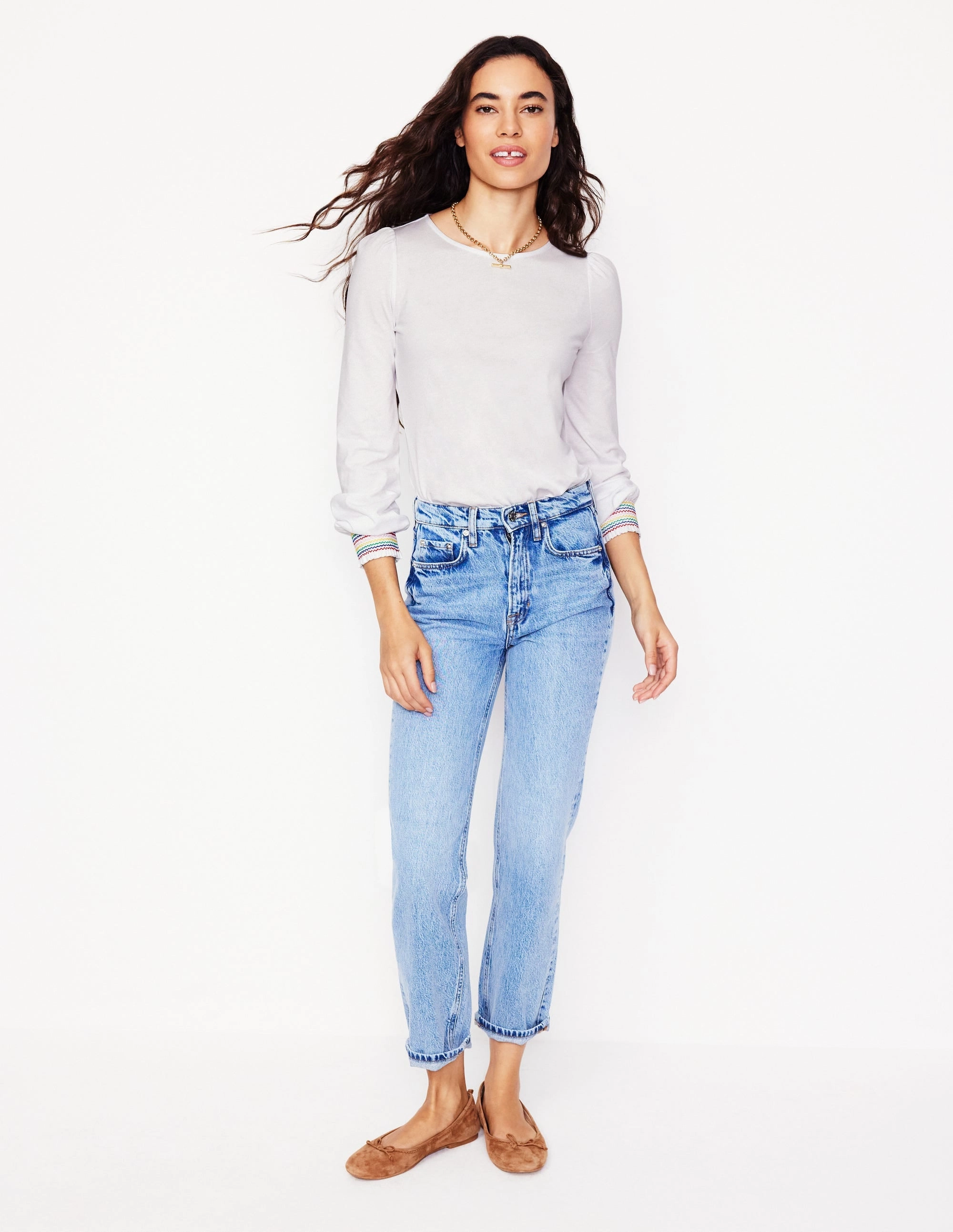 Easy Fit Wear Smocked Cuff Supersoft Top-White