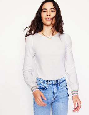 Effortless Style Smocked Cuff Supersoft Top-White