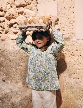 spandex blend Timeless Layering Smocked Ruffle Blouse-Vanilla White Chick Floral