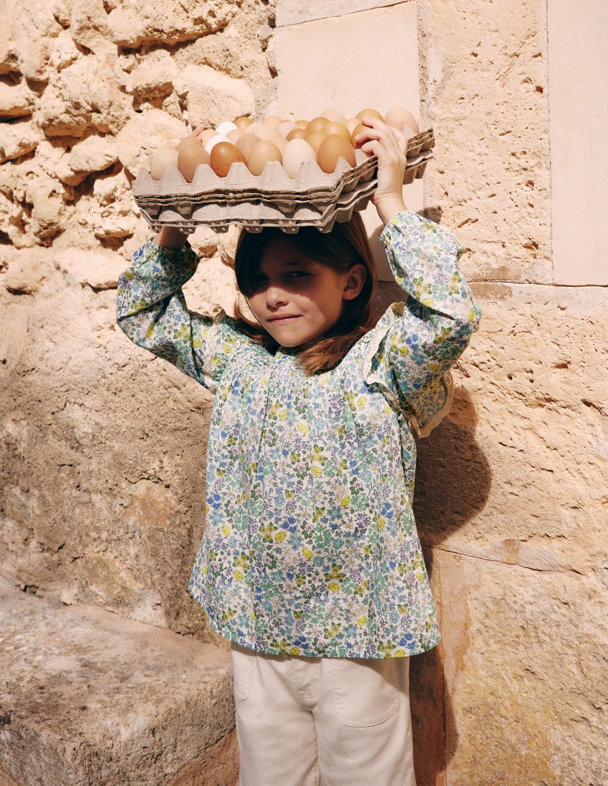 spandex blend Timeless Layering Smocked Ruffle Blouse-Vanilla White Chick Floral