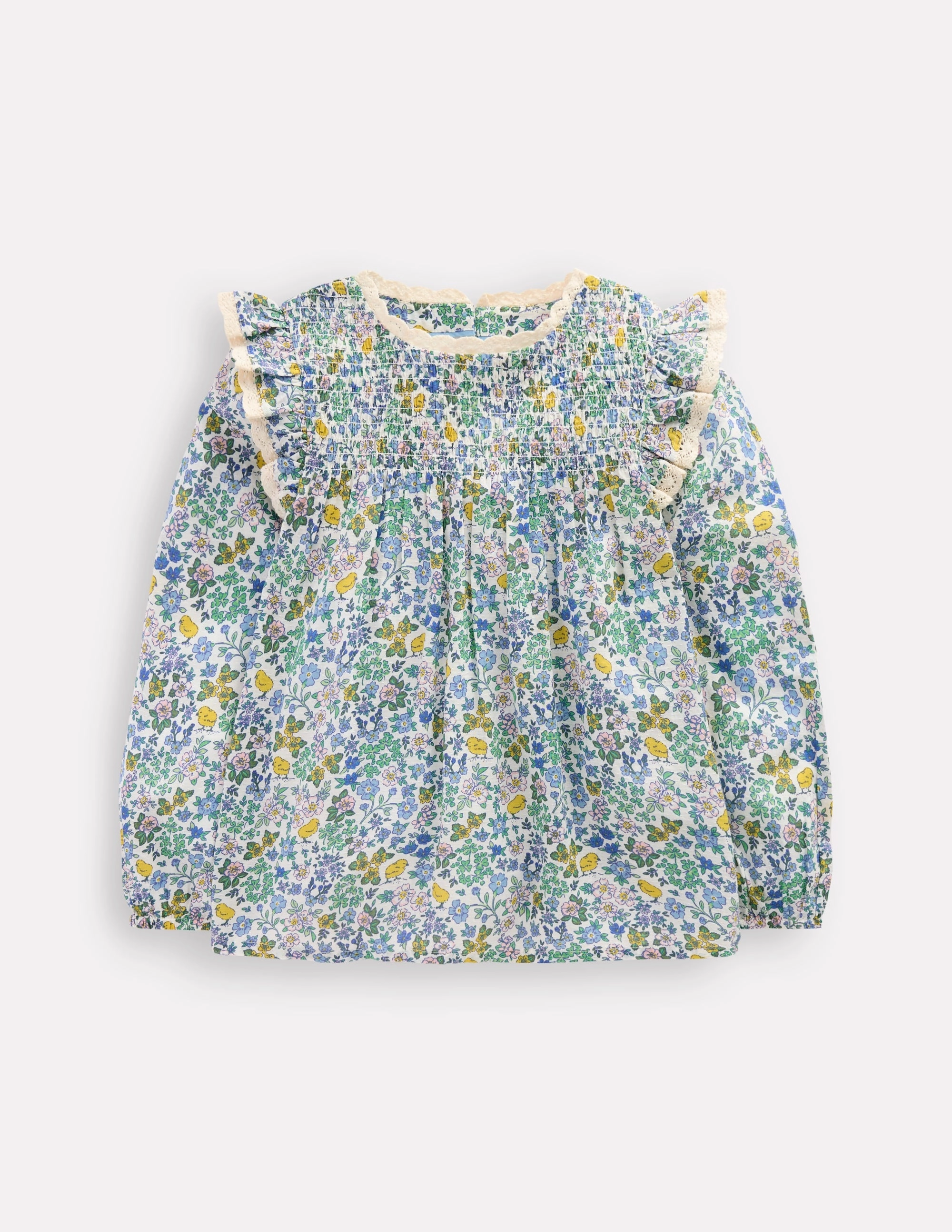 Smocked Ruffle Blouse-Vanilla White Chick Floral Timeless Must-Have EnhancedDurabilityFinish