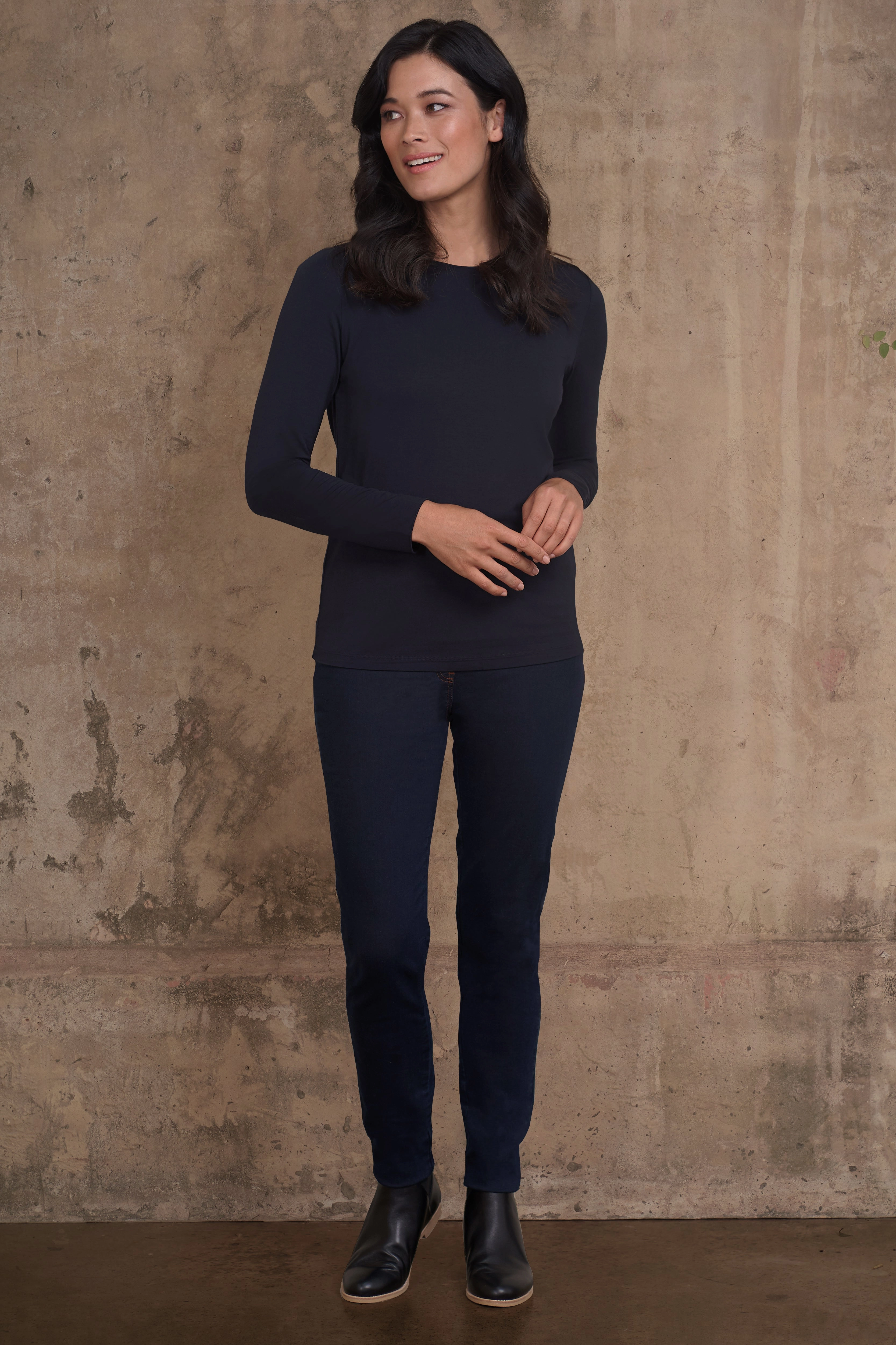 Long Sleeve Crew Neck Top - Ink MultiPanelBreathability