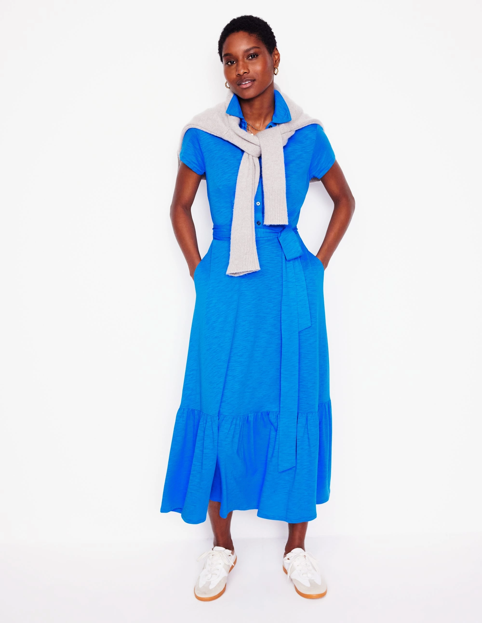 Comfortable Touch Soft Structure Cressida Jersey Shirt Dress-Gallery Blue