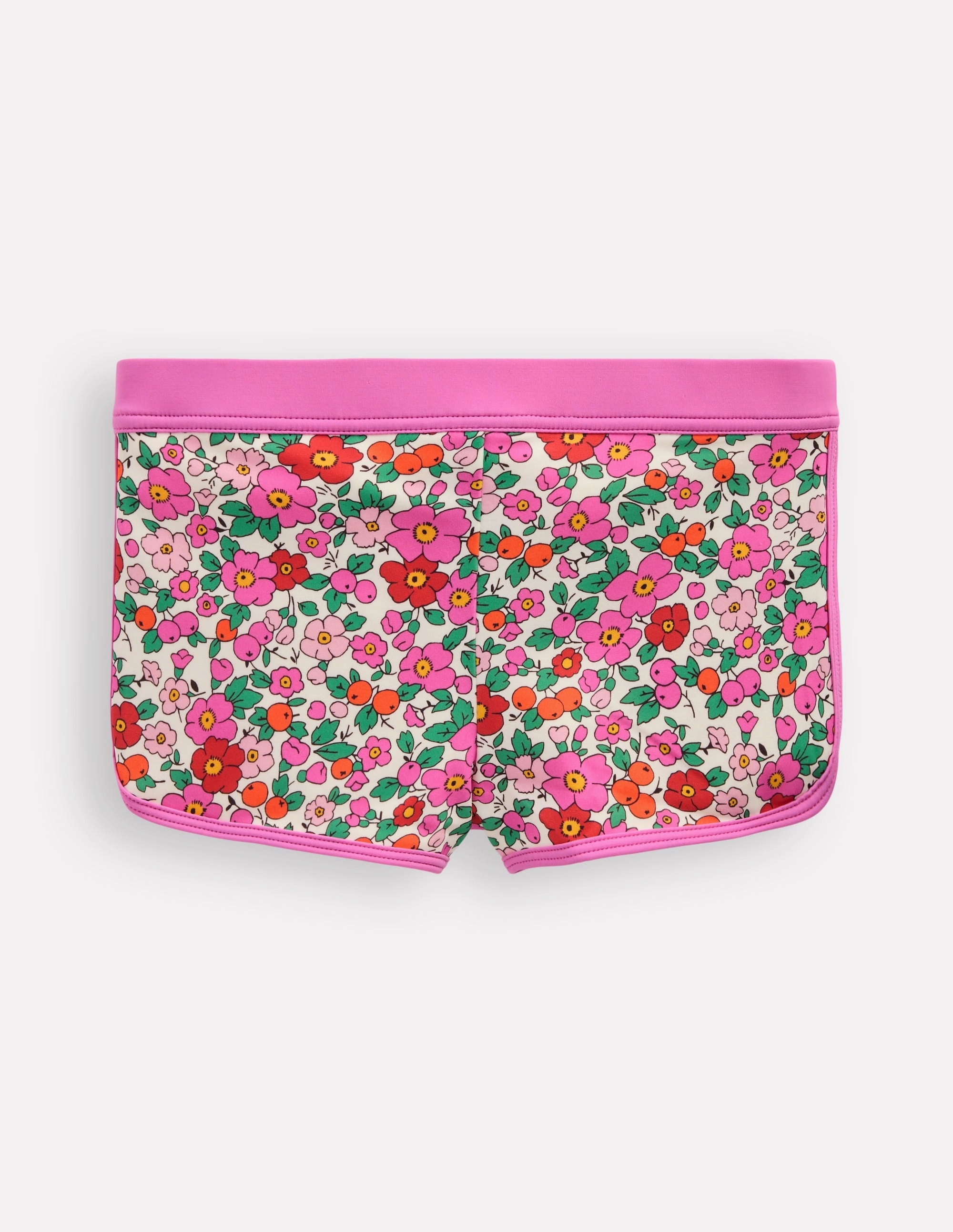 Patterned Swim Shorts-Pink Apple Blossom Floral Odor Resistant Laser Cut Perforations