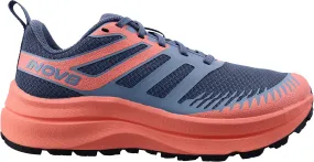 Inov8 TrailFly Max WIDE FIT Womens Trail Running Shoes - Blue running with a headband Abrasion Resistant Guardrails