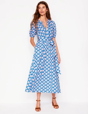 Neutral Aesthetic Sofia Trim Jersey Midi Dress-Bright Blue, Blossom Terrace