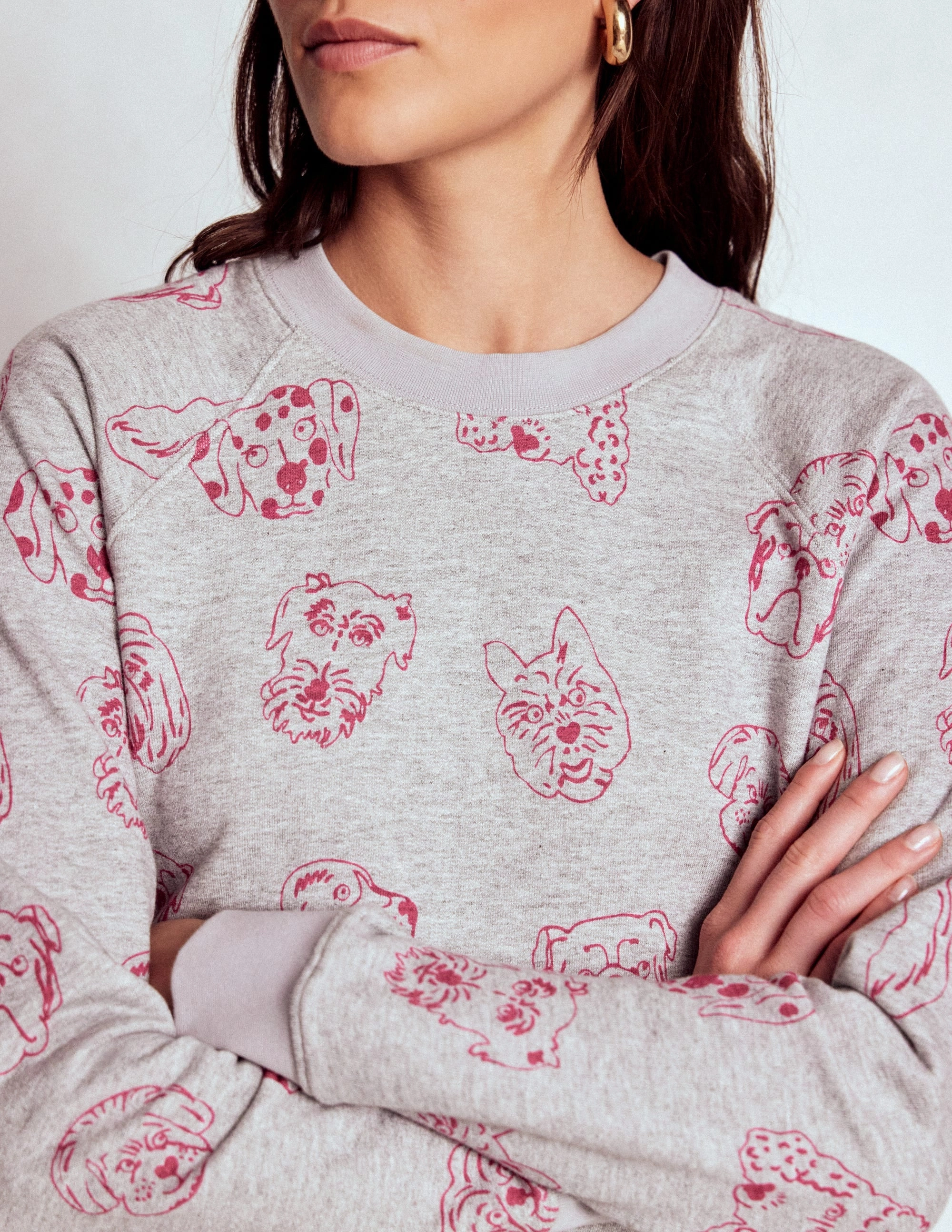 Relaxed fit style Rosa Printed Sweatshirt-Grey and Pink Yarrow, Dogs