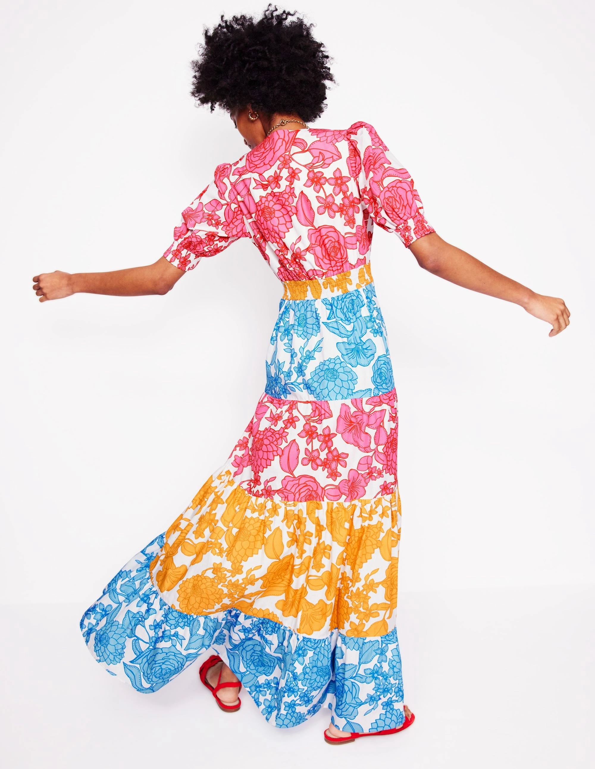 Rose Flush Rose Soft Bella Puff Sleeve Maxi Dress-Multi, Blossom Cascade