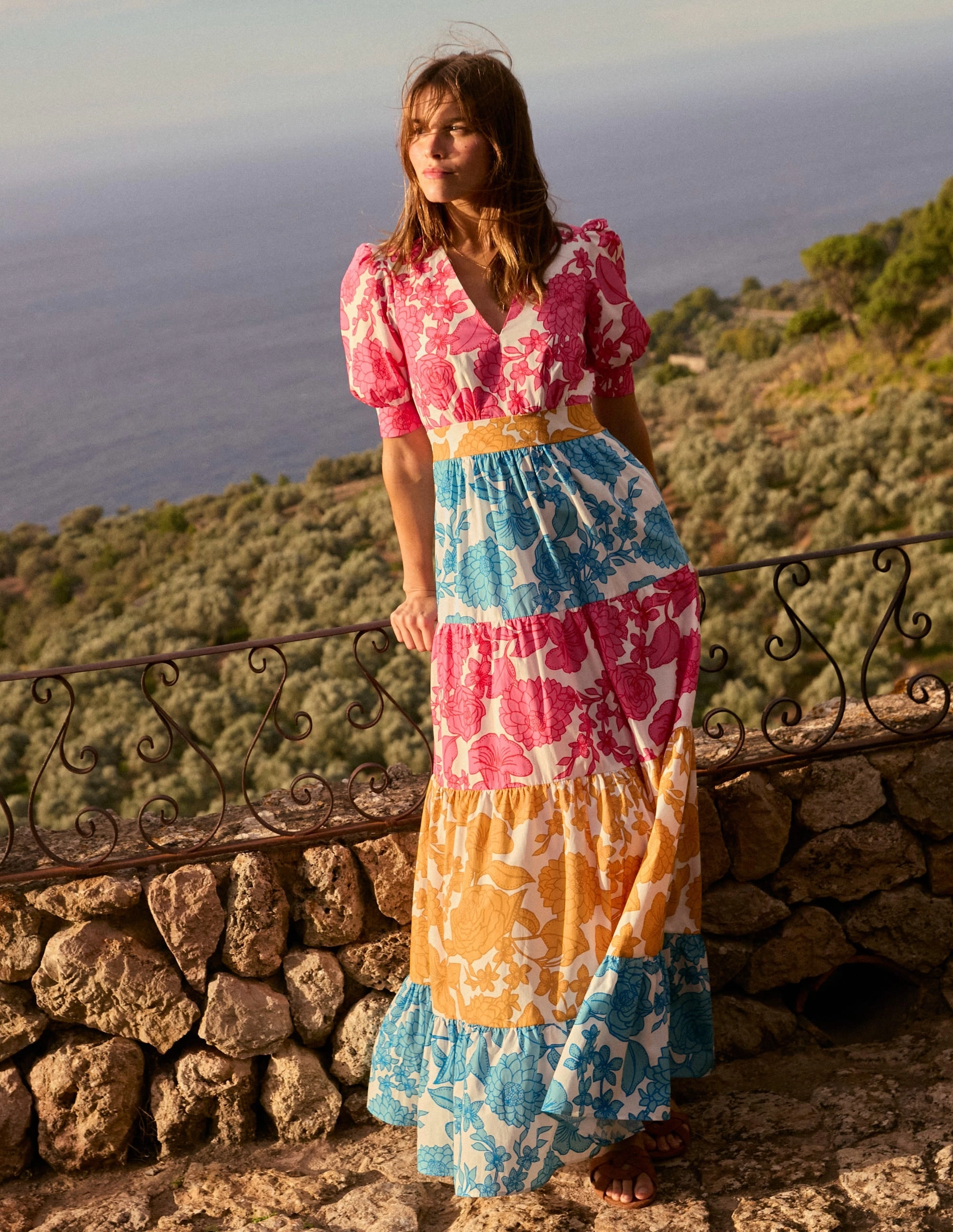 Bella Puff Sleeve Maxi Dress-Multi, Blossom Cascade Vibrant Layer