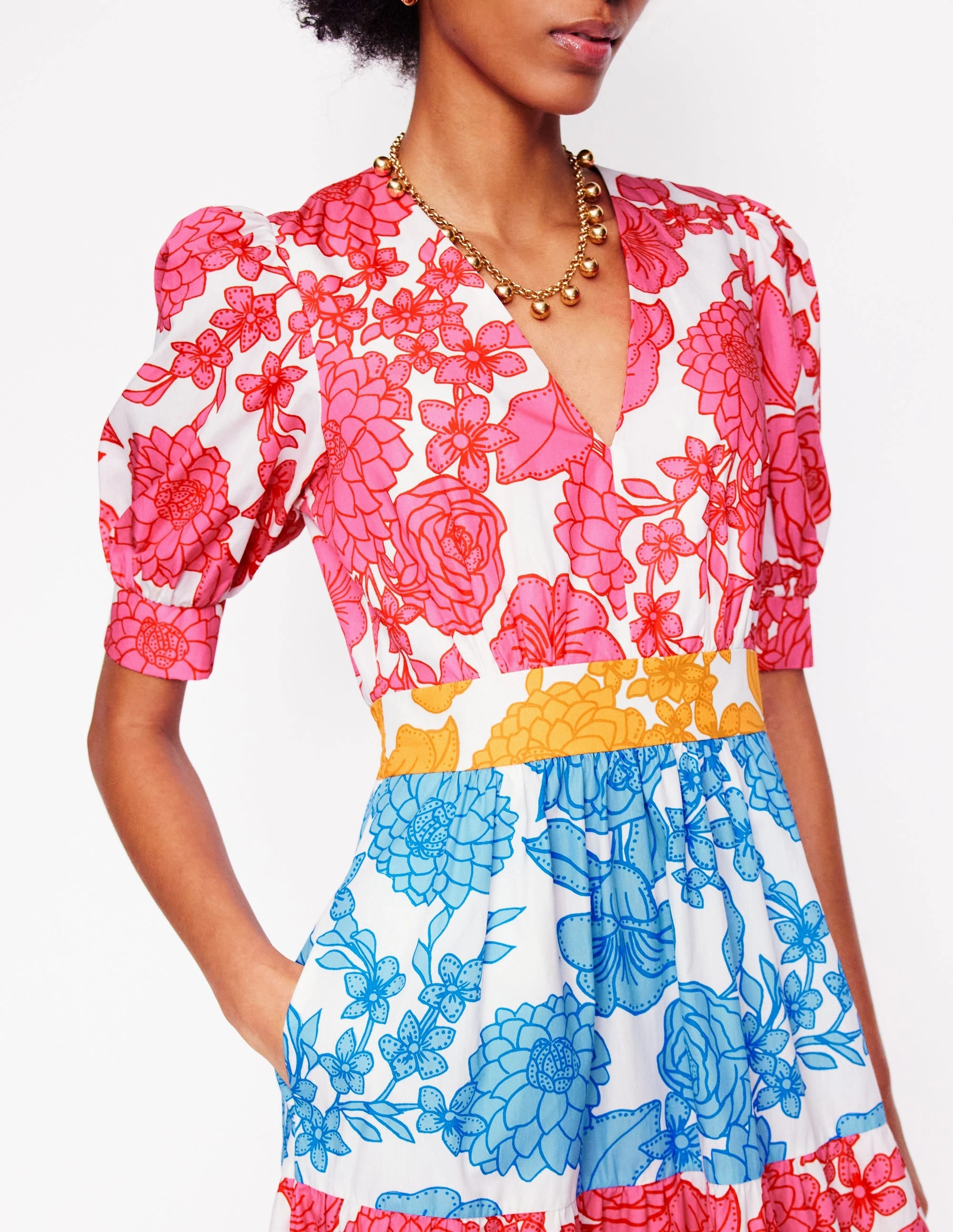 Bella Puff Sleeve Maxi Dress-Multi, Blossom Cascade Timeless Piece Premium Material