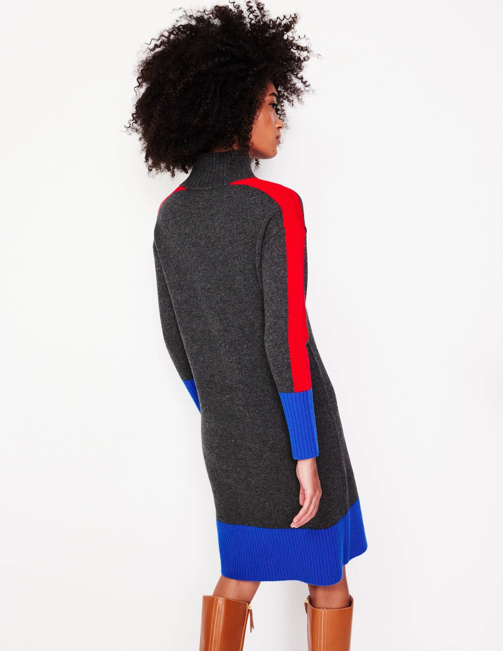 Polly Merino Knitted Dress-Charcoal Colorblock Warm Undertone