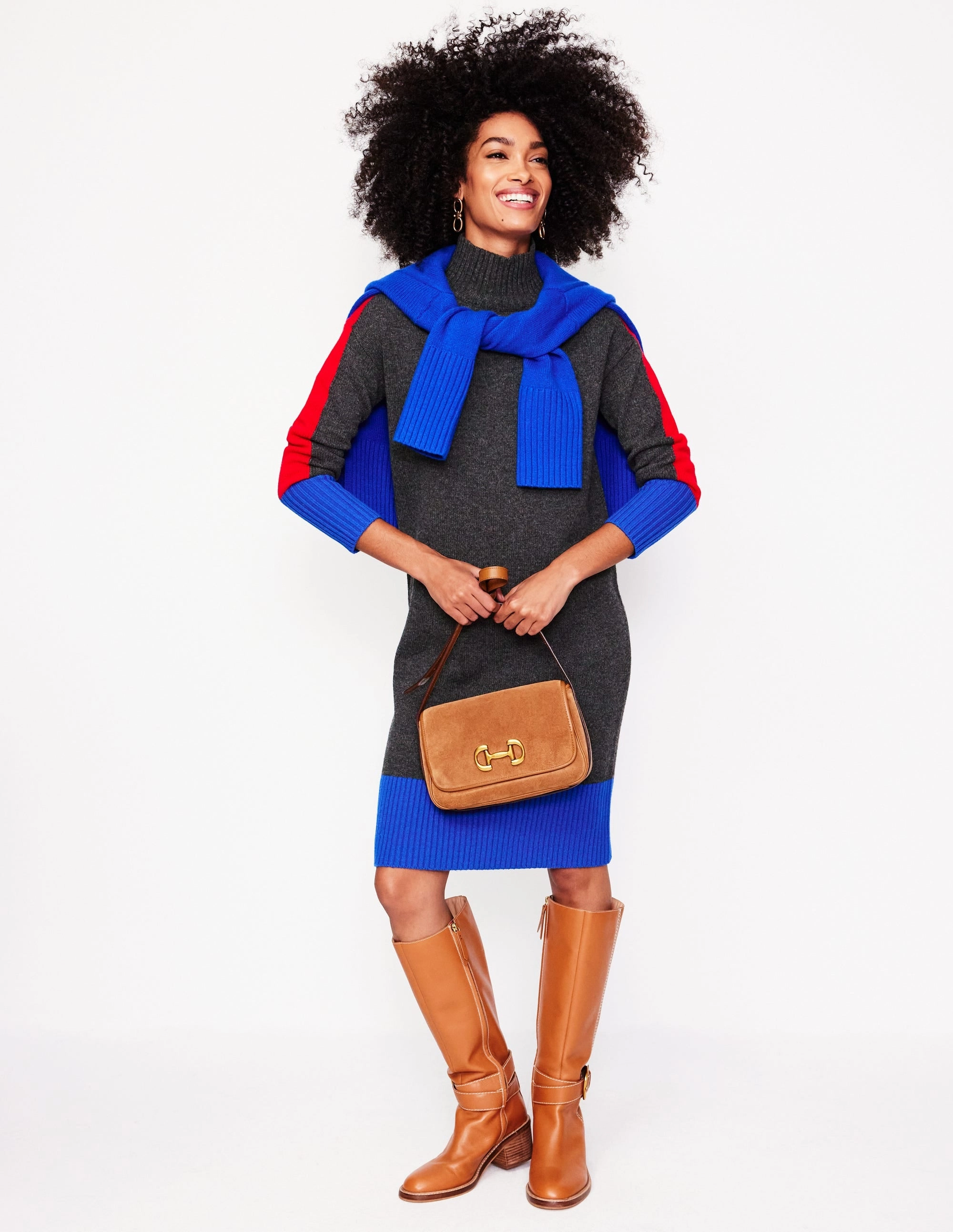 Polly Merino Knitted Dress-Charcoal Colorblock Tailored Mood Elegant Tailoring