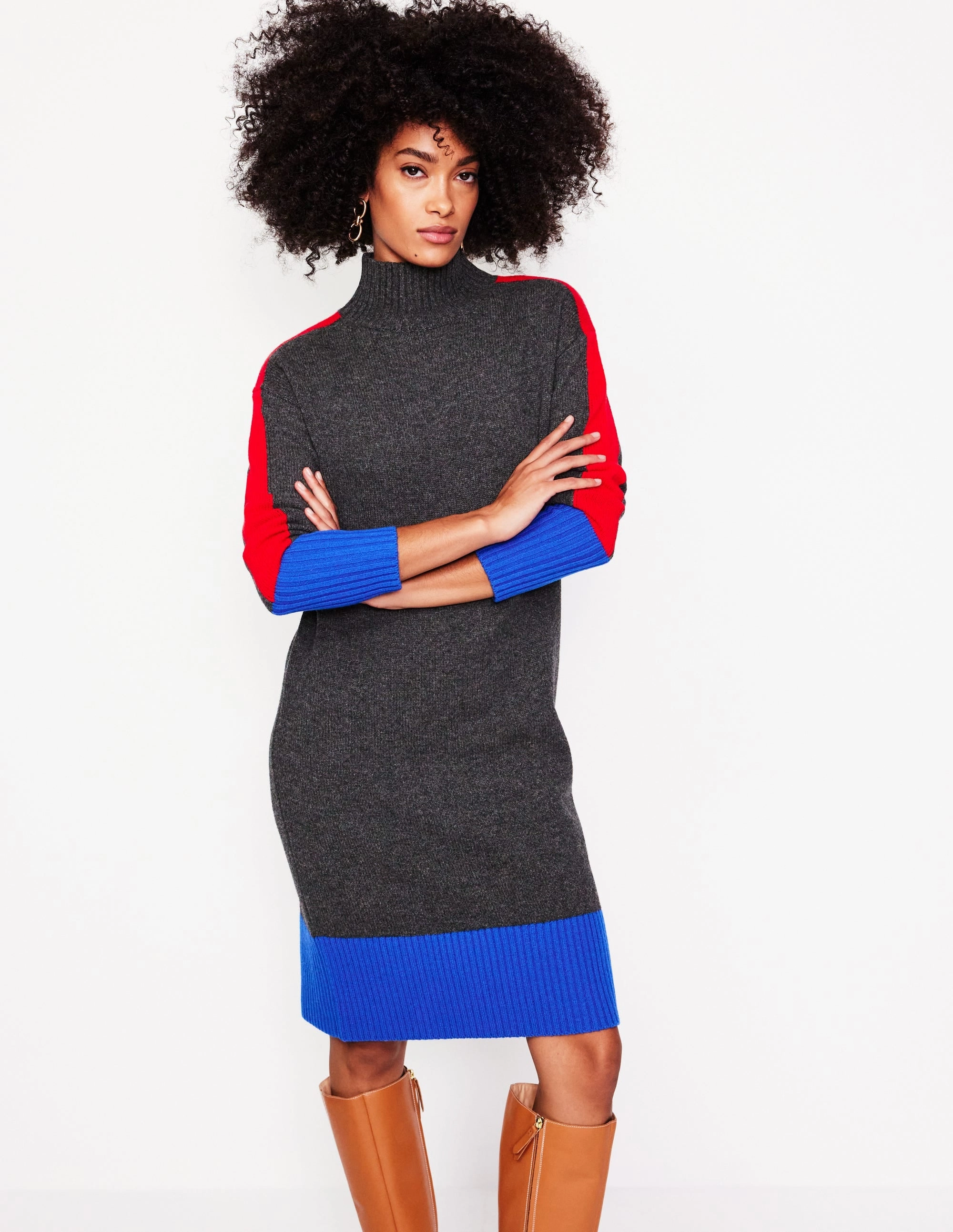 Metallic-Shine New York Polly Merino Knitted Dress-Charcoal Colorblock