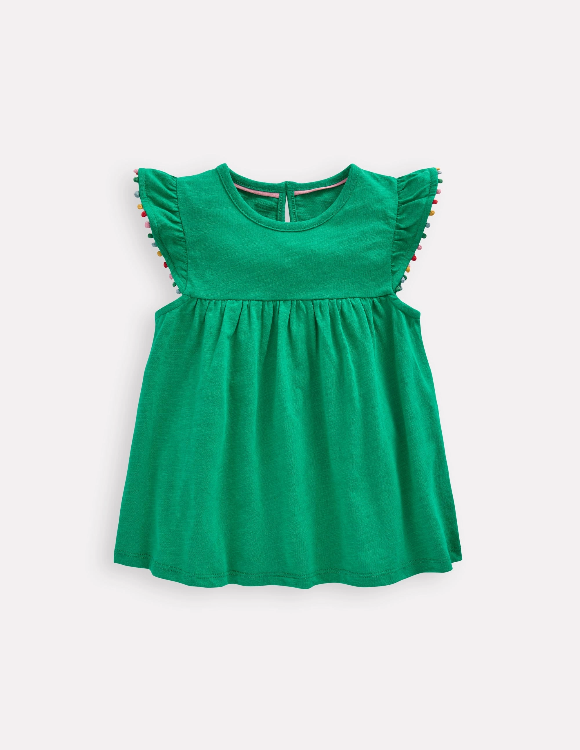 Weekend Comfort Customer Favorite Frill Sleeve Pom Top-Bright Emerald