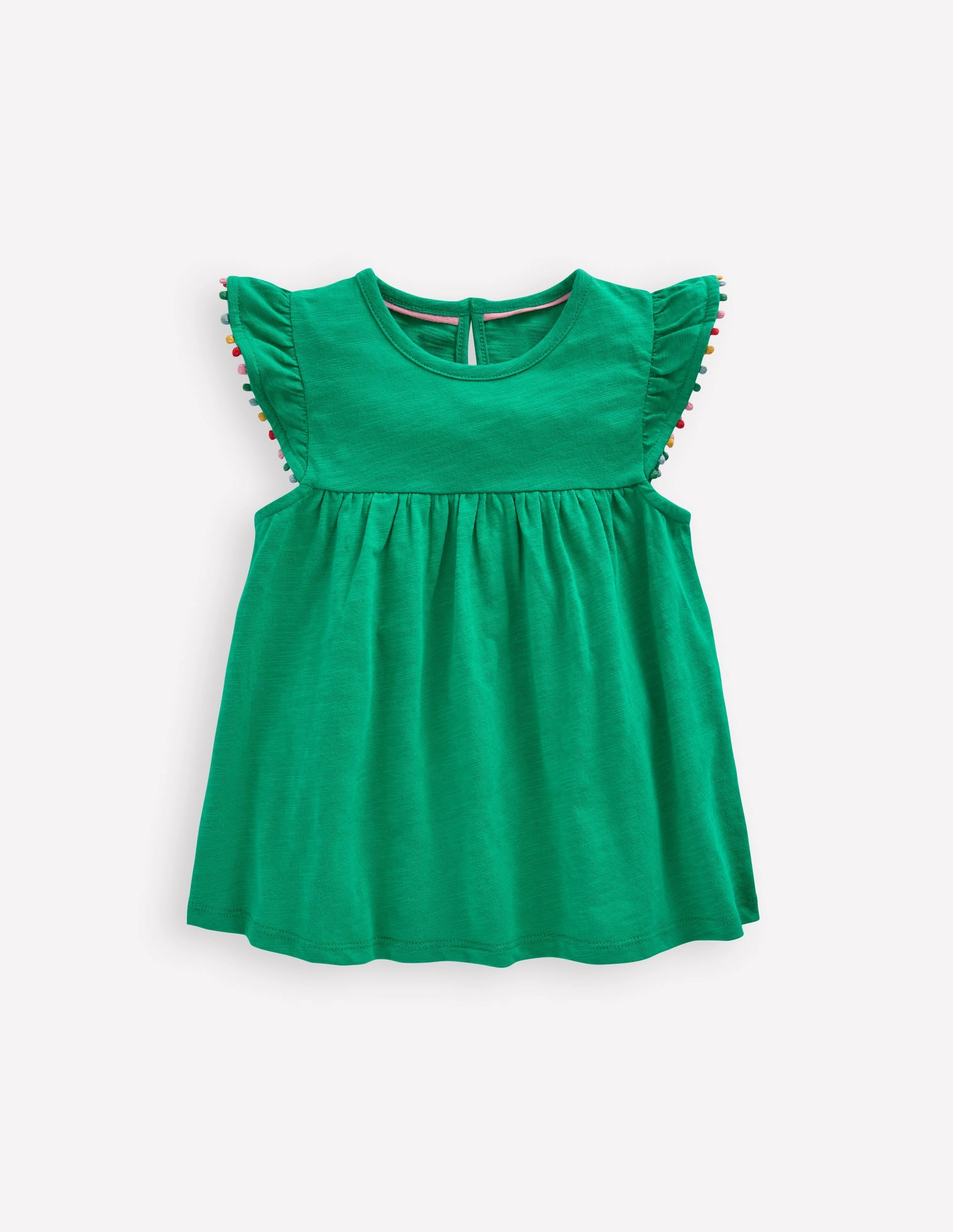 Easygoing Wear Frill Sleeve Pom Top-Bright Emerald