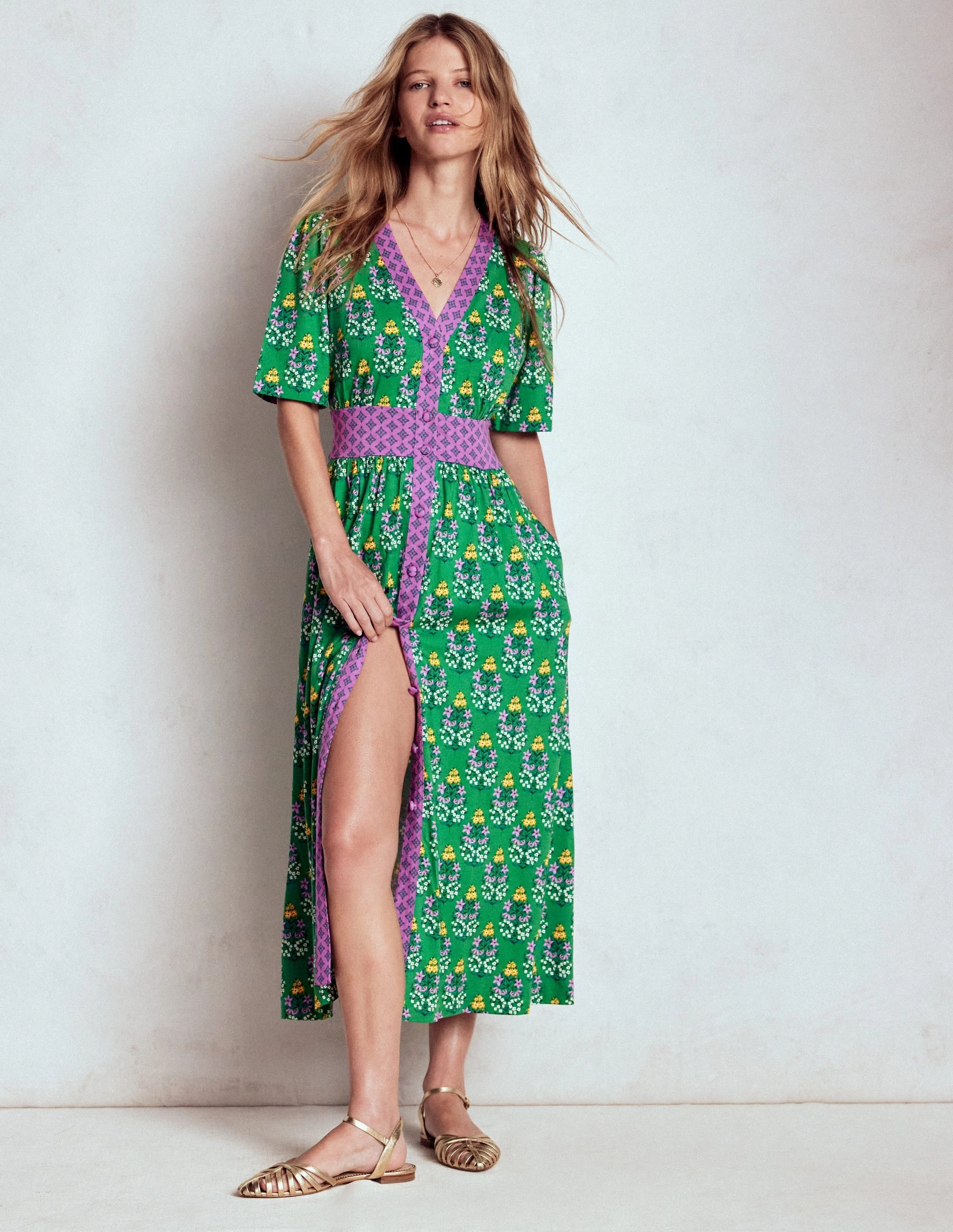 Natalia Jersey Tea Dress-Rich Emerald, Wildflower ReversibleStyle