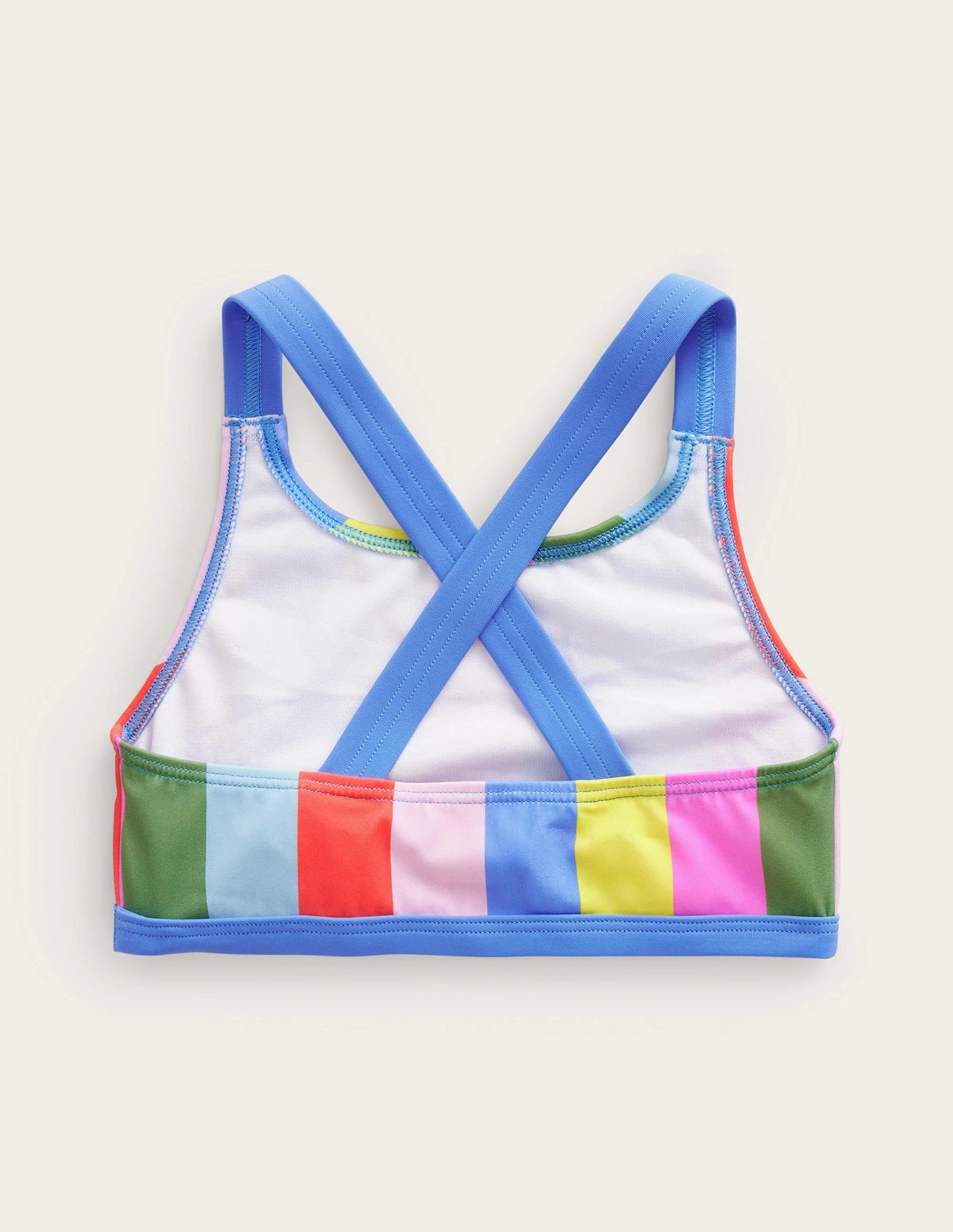 High-Quality Fabric Cross Back Bikini Top-Soft Multi Stripe