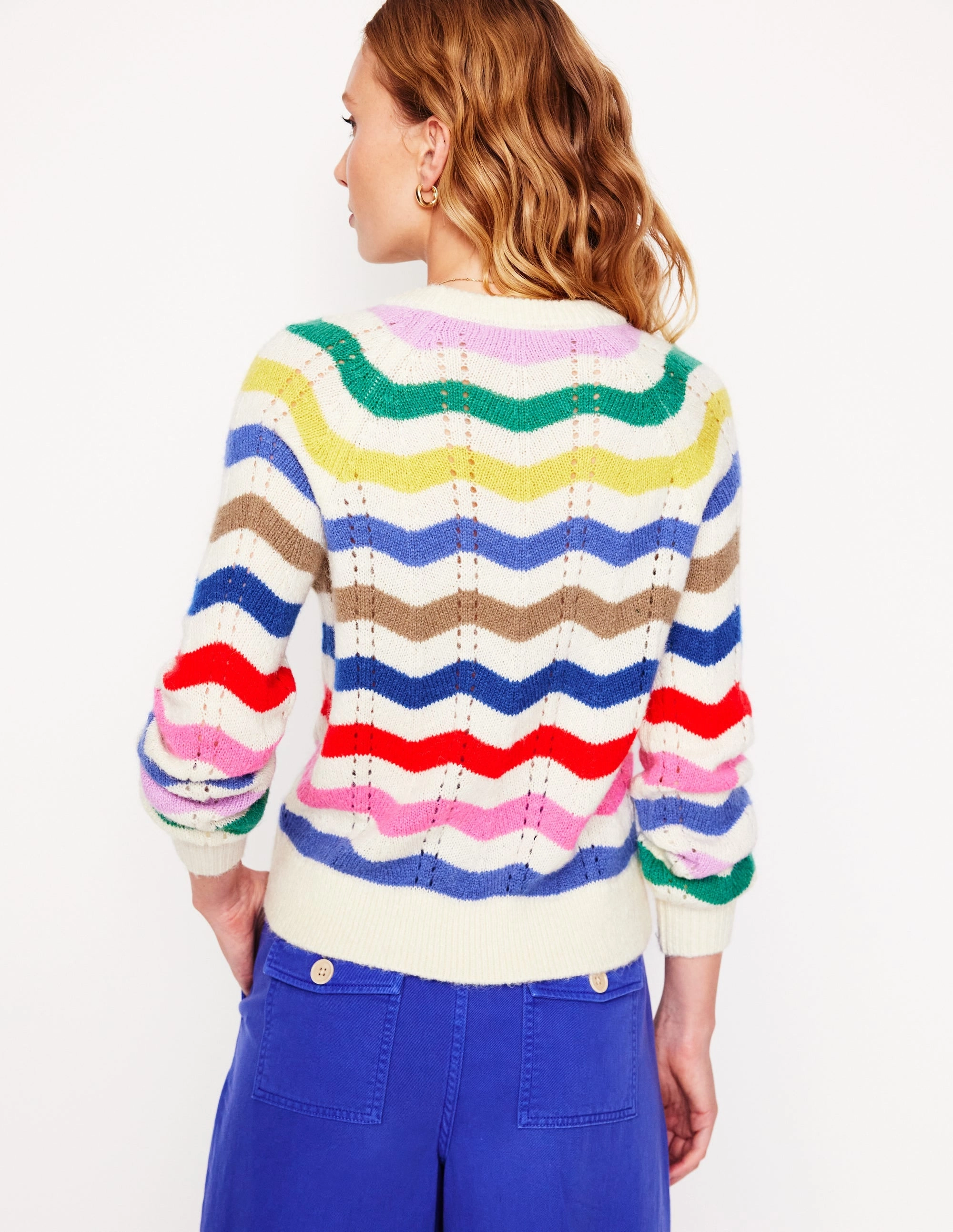 Alice Fluffy Raglan Jumper-Rainbow Wave Daily Wear Cold Weather