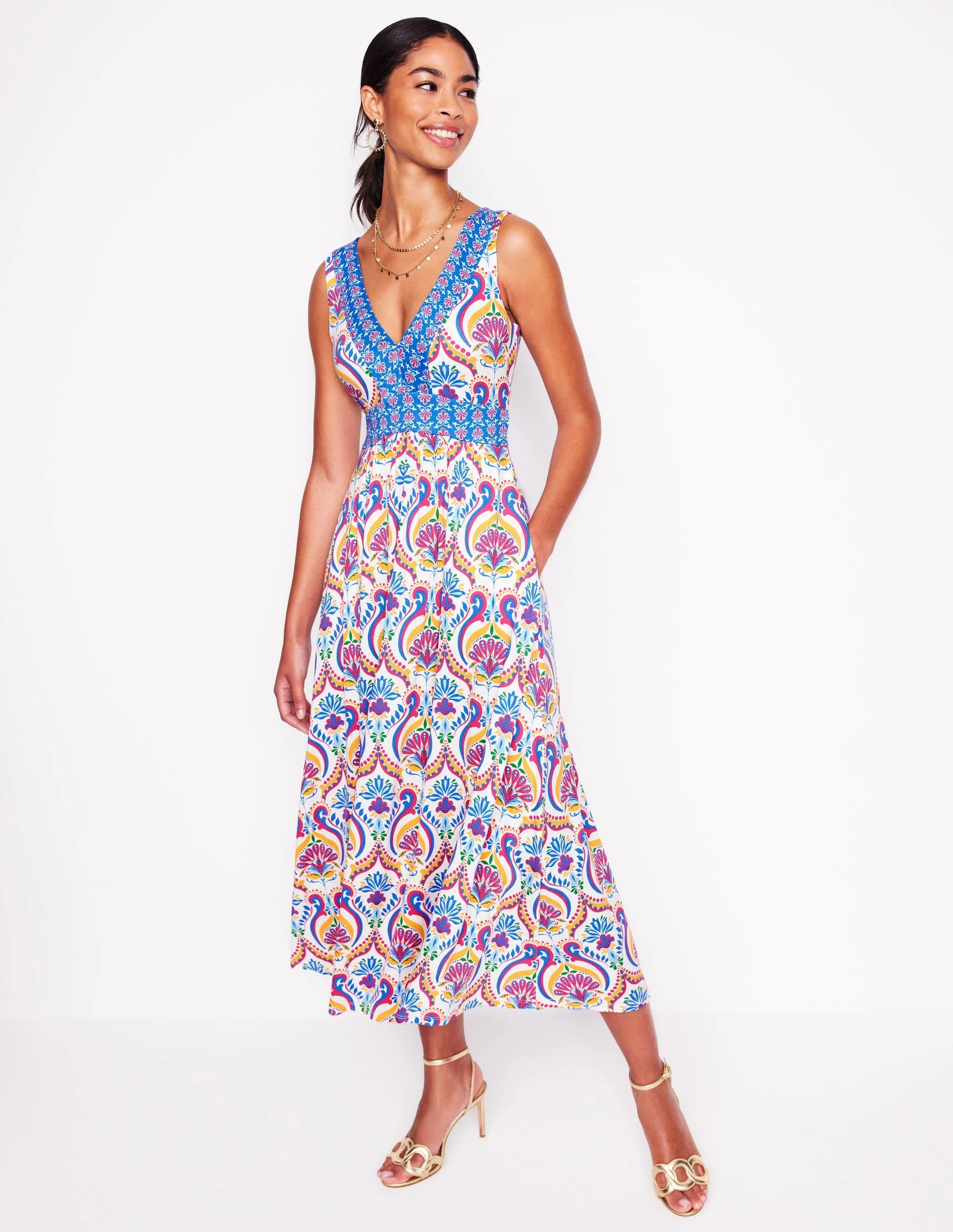 Olympia Jersey Maxi Dress-Multi, Ornamental Floral Luxe Touch Seasonal Must-Have
