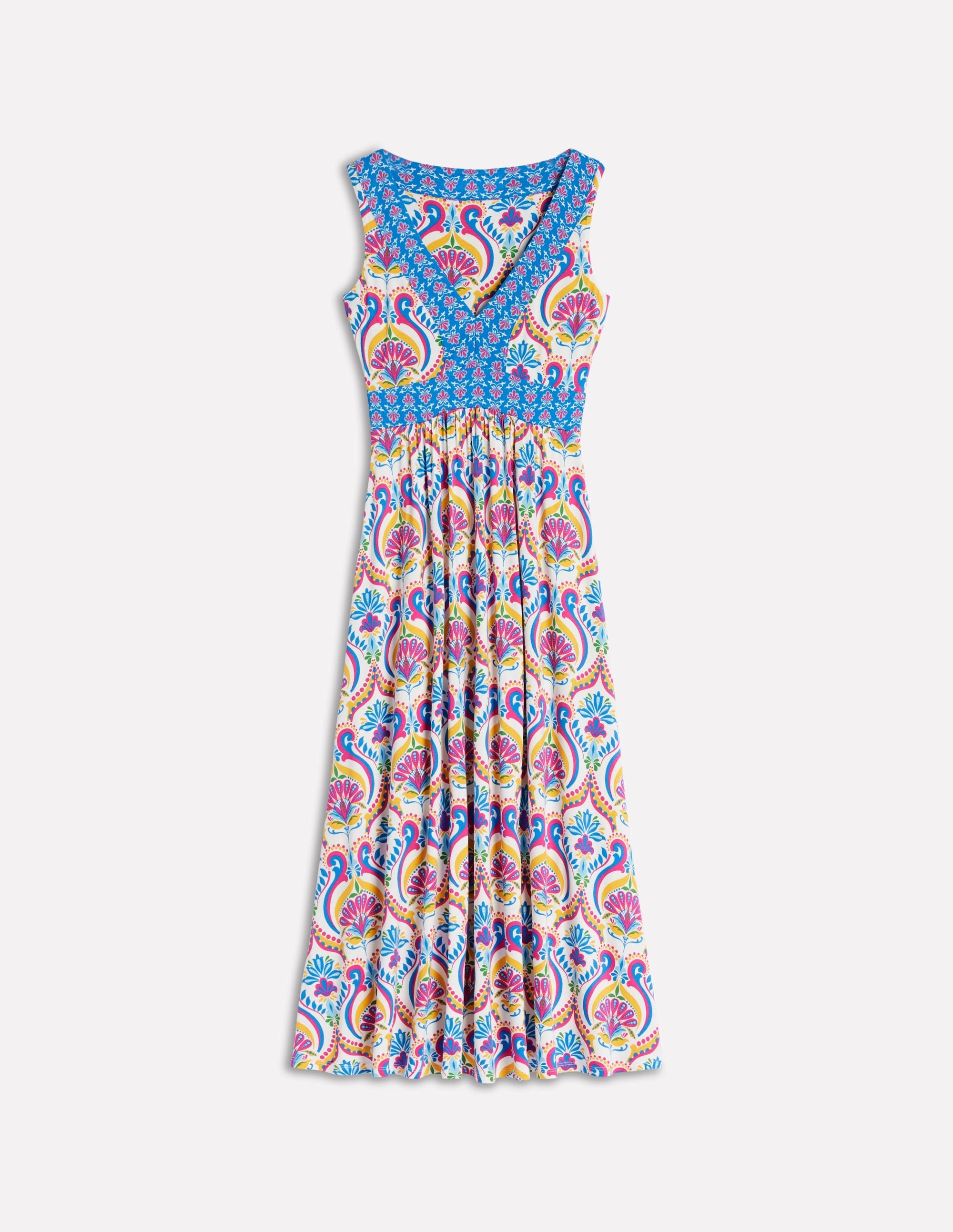 Timeless Shape Clasp-Closure Olympia Jersey Maxi Dress-Multi, Ornamental Floral