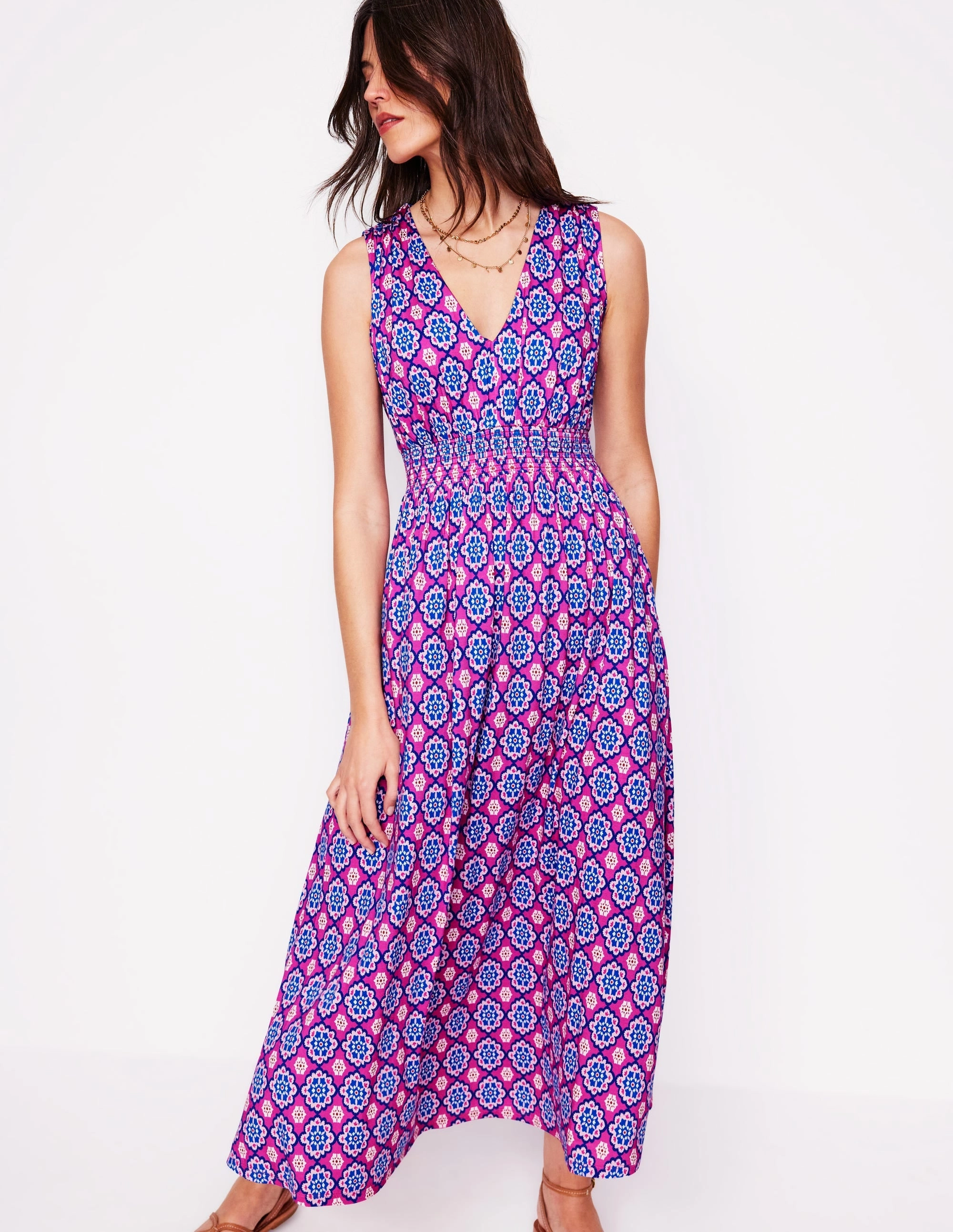 Paloma Jersey Maxi Dress-Cosmos Pink, Bloom Geo Tulle-Overlay Chic Mom