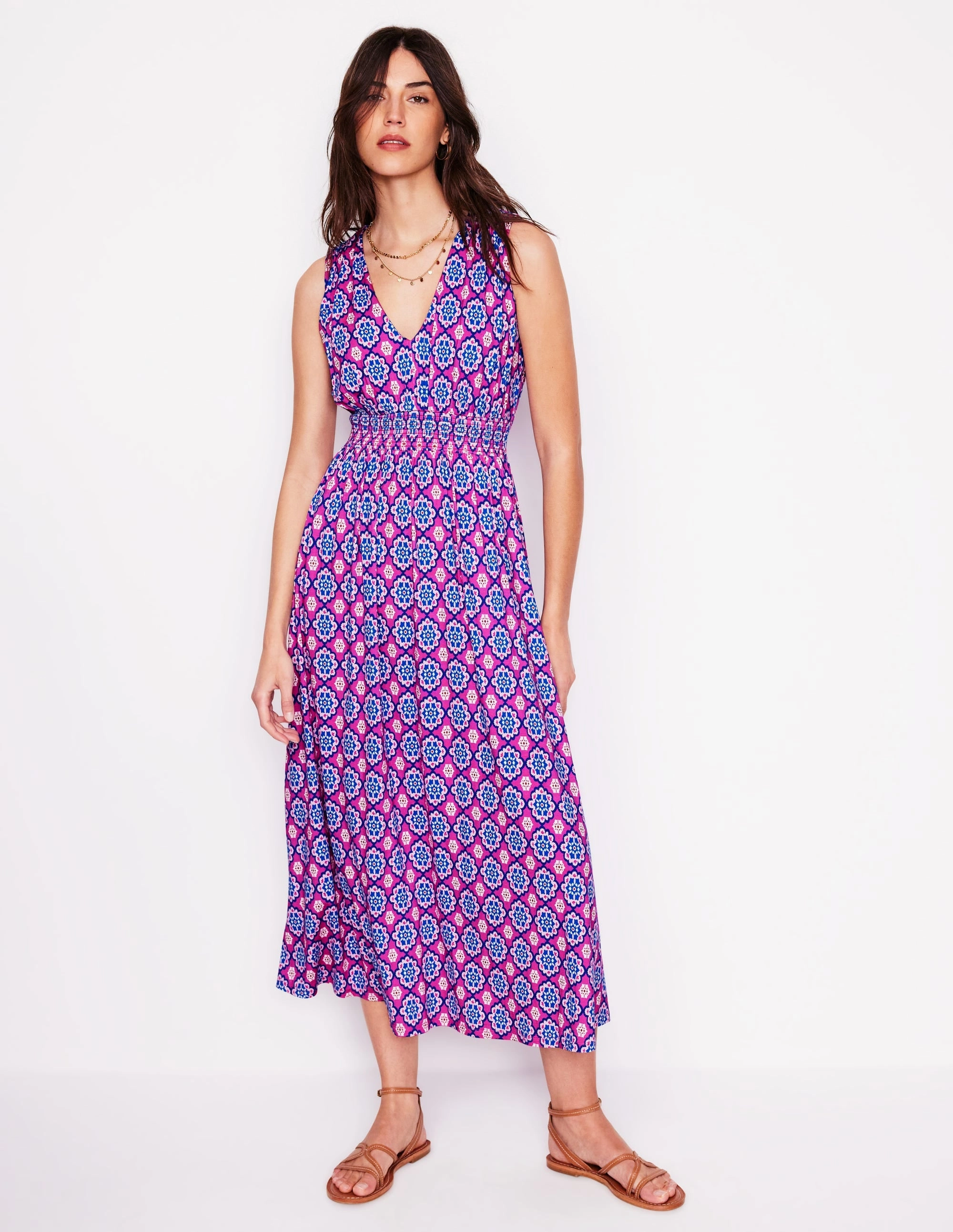 Paloma Jersey Maxi Dress-Cosmos Pink, Bloom Geo Fit Waist Relaxed Fit Design