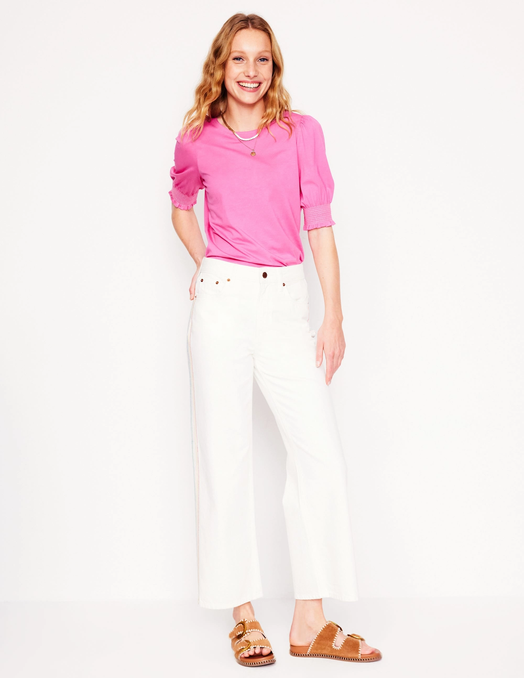 Short Sleeve Smocked Cuff Top-Tickled Pink Light and Breathable