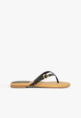 Day Glam Firm Step Sonia Black Leather Flat Sandal