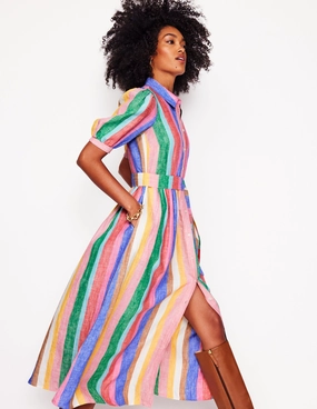 Outfit Core Alexa Linen Maxi Shirt Dress-Bright Rainbow Stripe