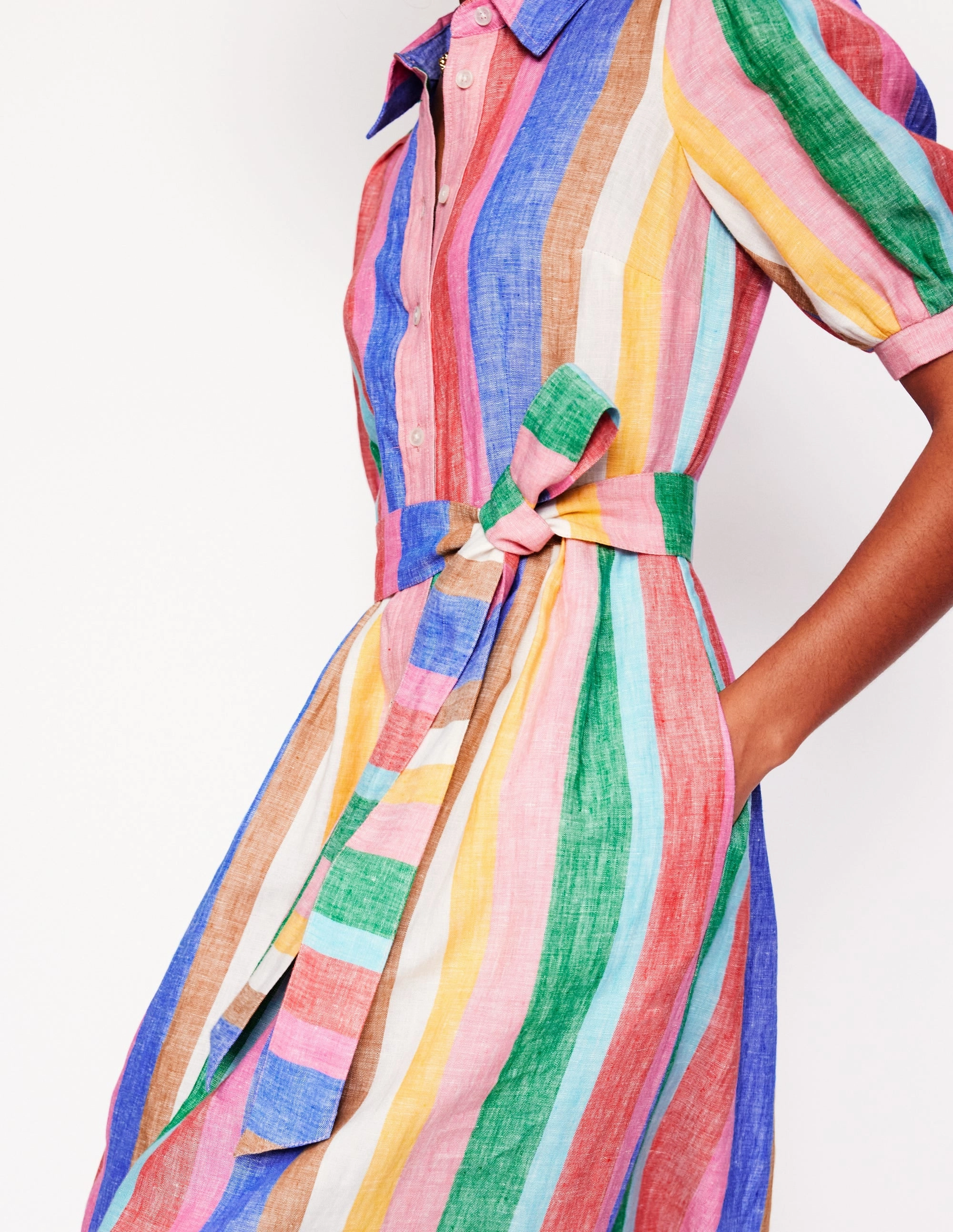 Alexa Linen Maxi Shirt Dress-Bright Rainbow Stripe Sleek Appearance