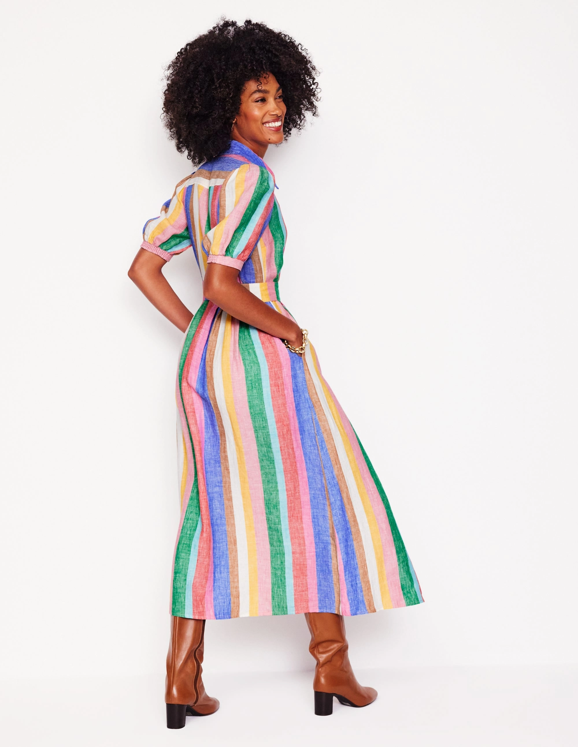 Smart Glide Alexa Linen Maxi Shirt Dress-Bright Rainbow Stripe