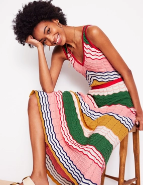 V-Neck Maxi Knitted Dress-Multi Stripe Pink Glow