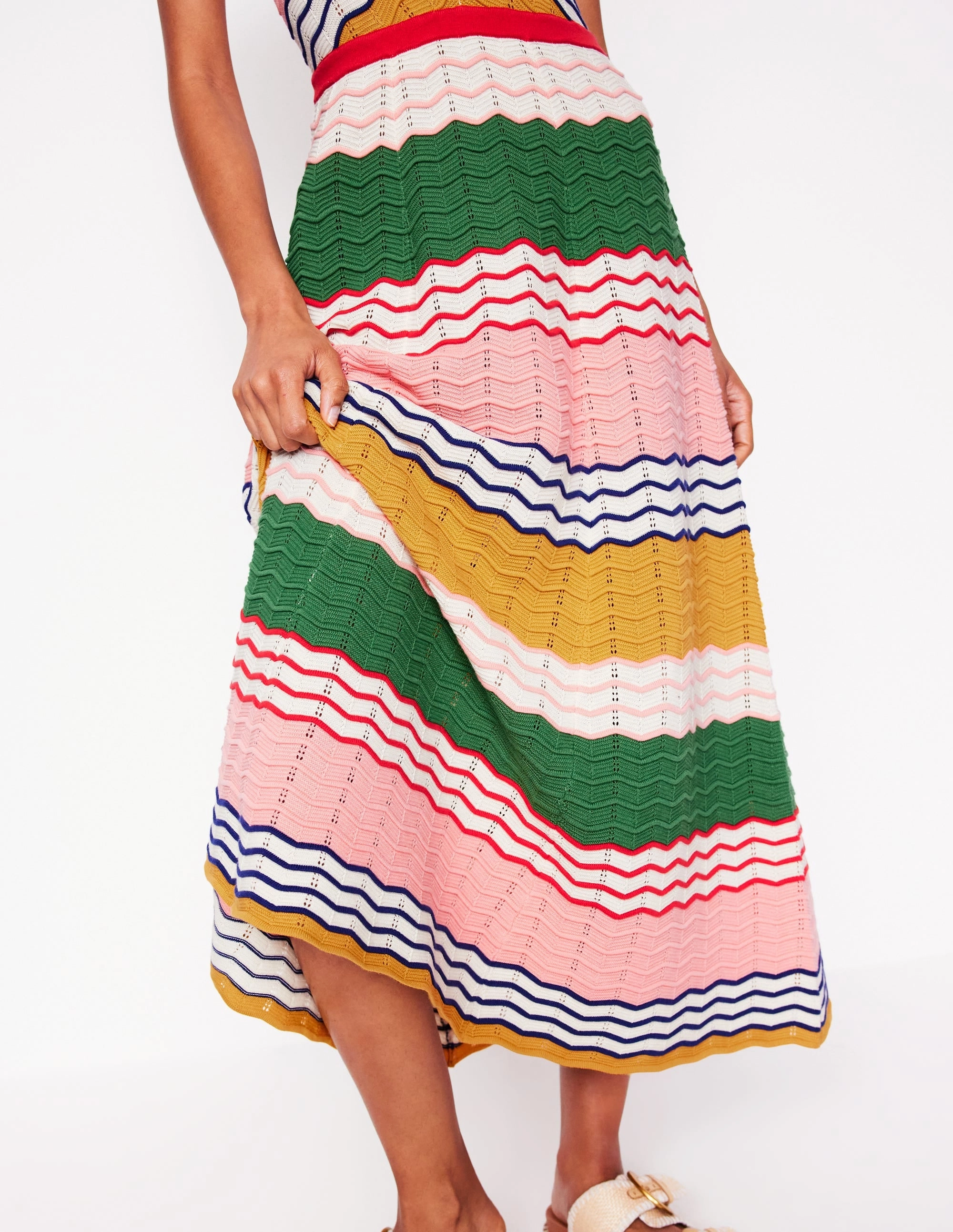Cool Season City Bright V-Neck Maxi Knitted Dress-Multi Stripe