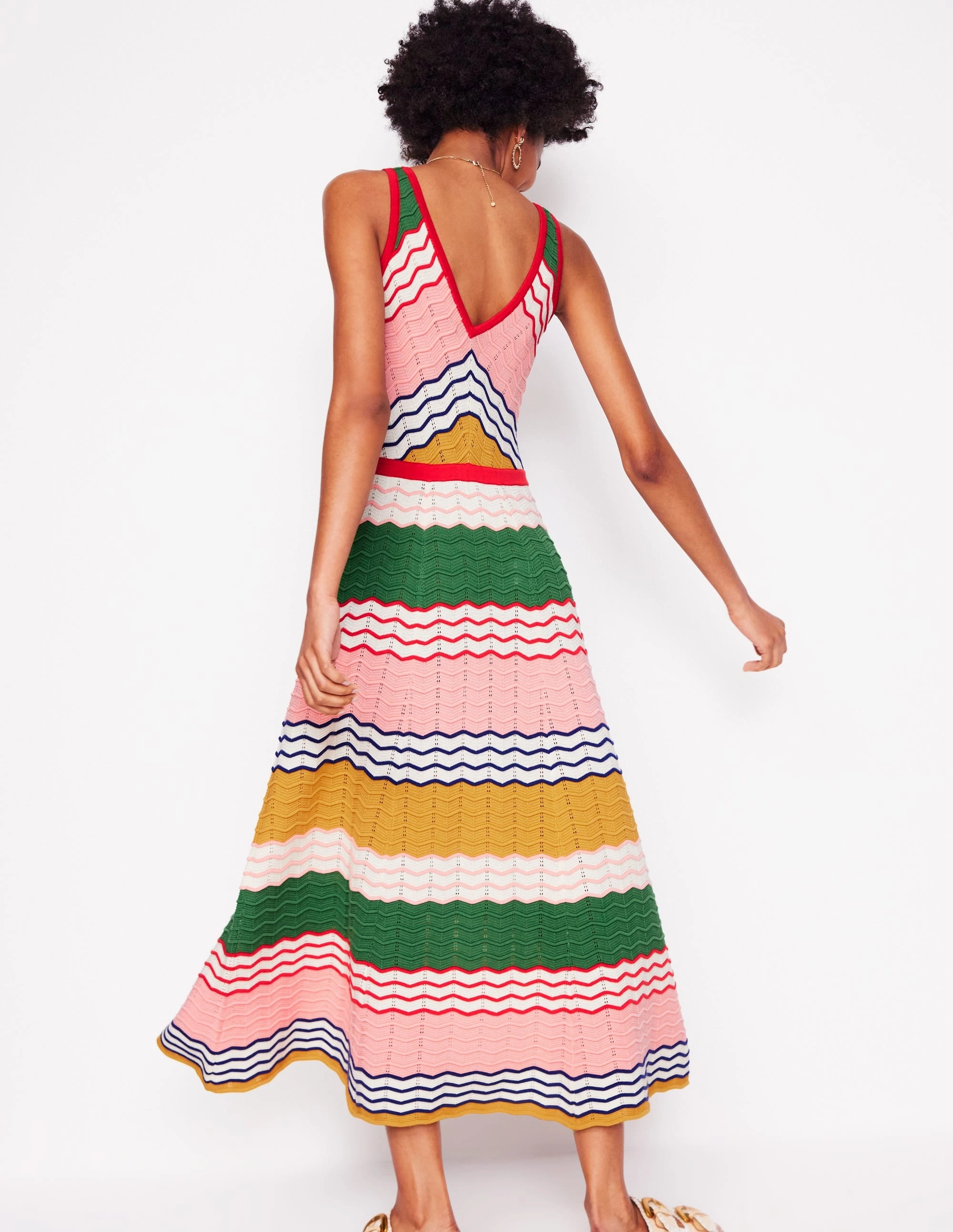 Off-Shoulder Comfortable and Chic V-Neck Maxi Knitted Dress-Multi Stripe
