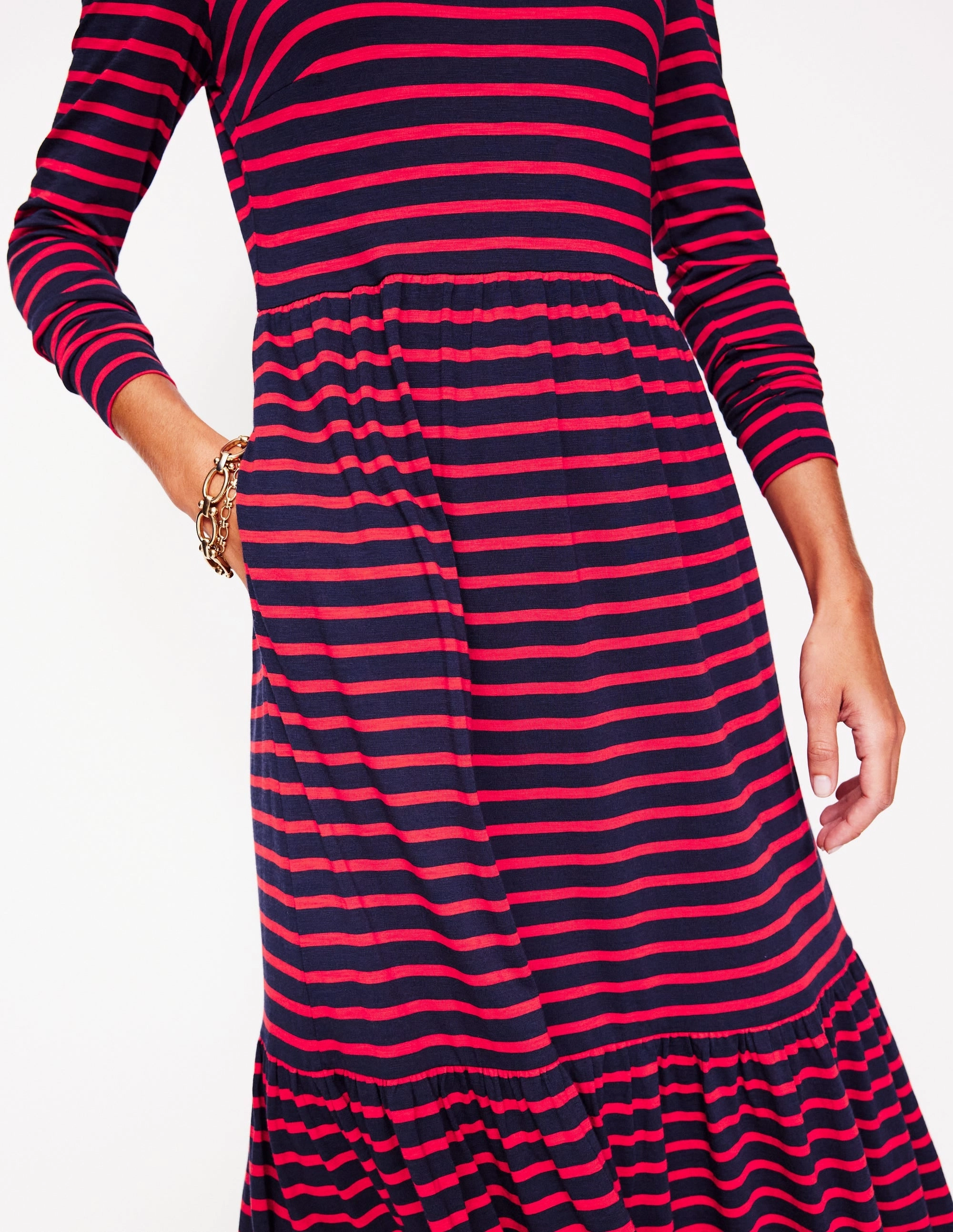 Emma Long Sleeve Jersey Dress-Navy, Rouge Stripe Effortless Fit