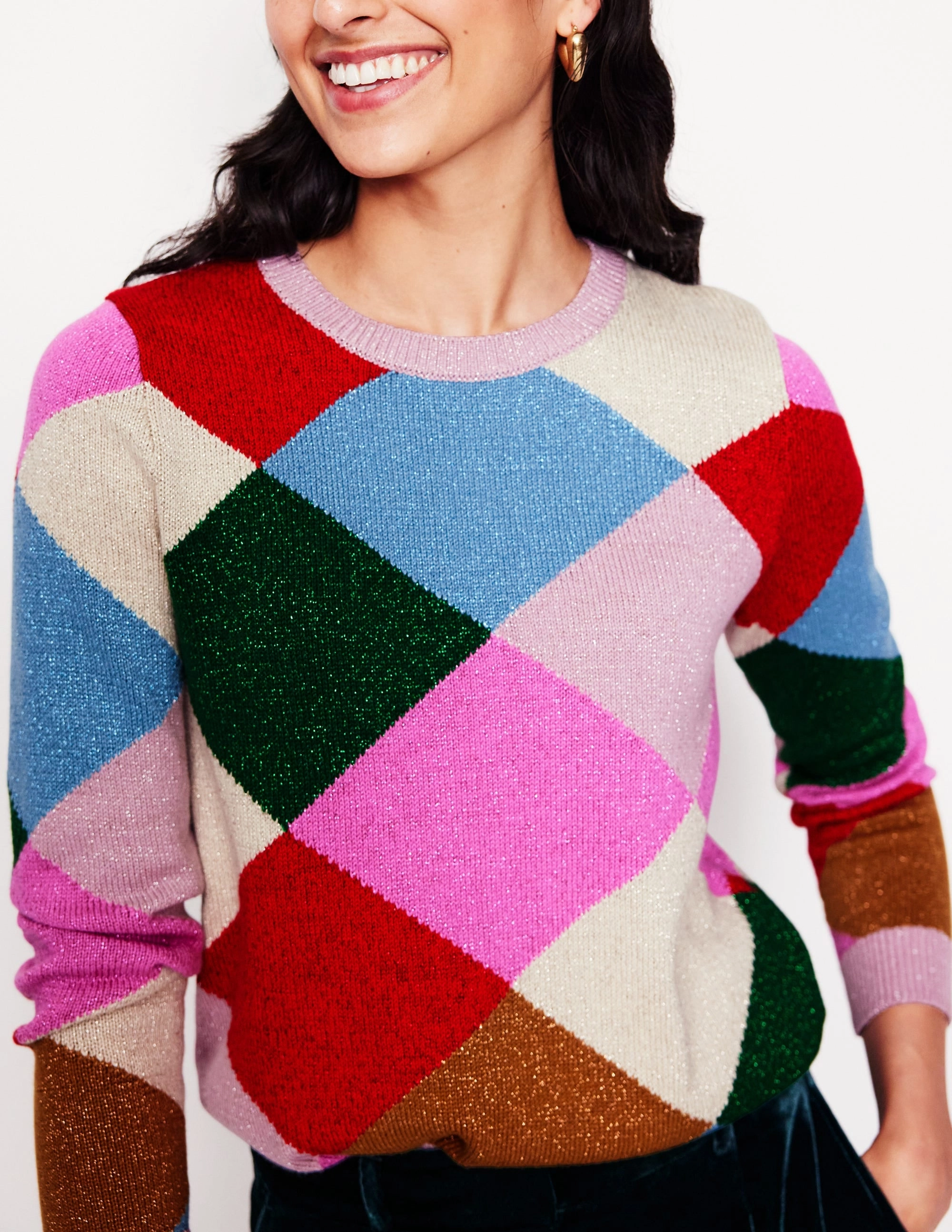 Timeless Pick Off Duty Look Sparkly Argyle Jumper-Multi Rainbow, Argyle