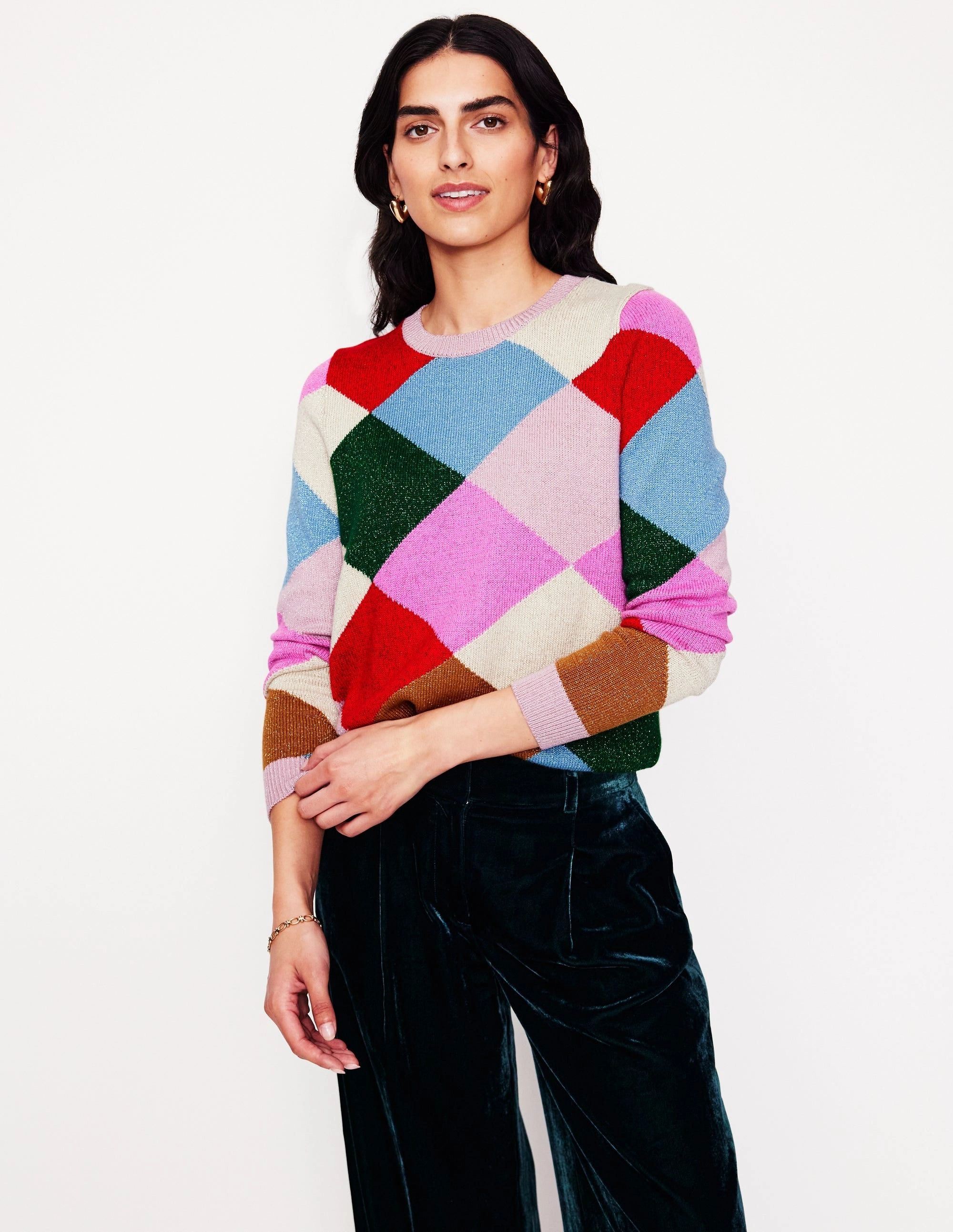 Sparkly Argyle Jumper-Multi Rainbow, Argyle Fall Outfit Modern Casual Look