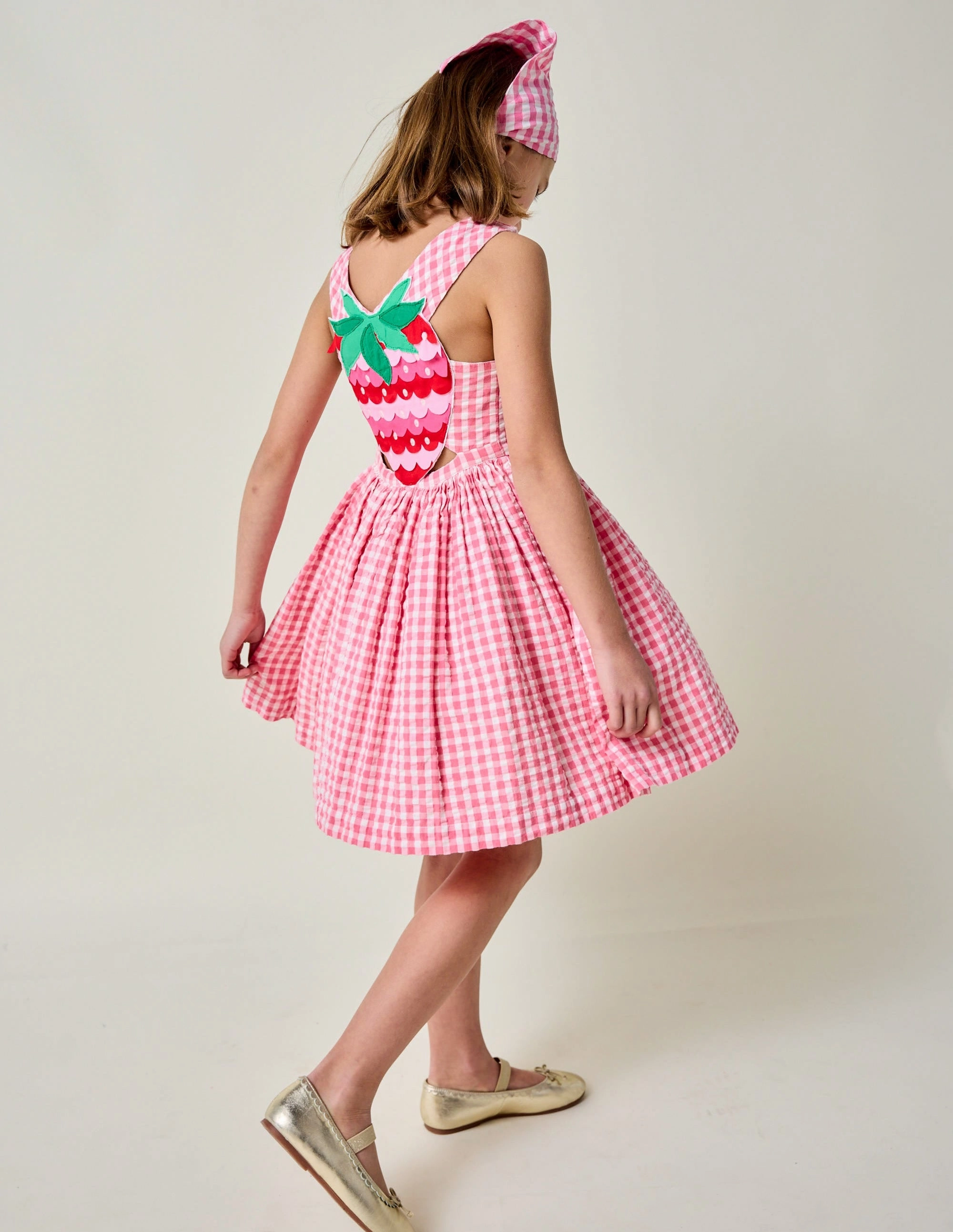 Zadie Applique Back Dress-Pink Gingham Strawberry Sleek And Stylish