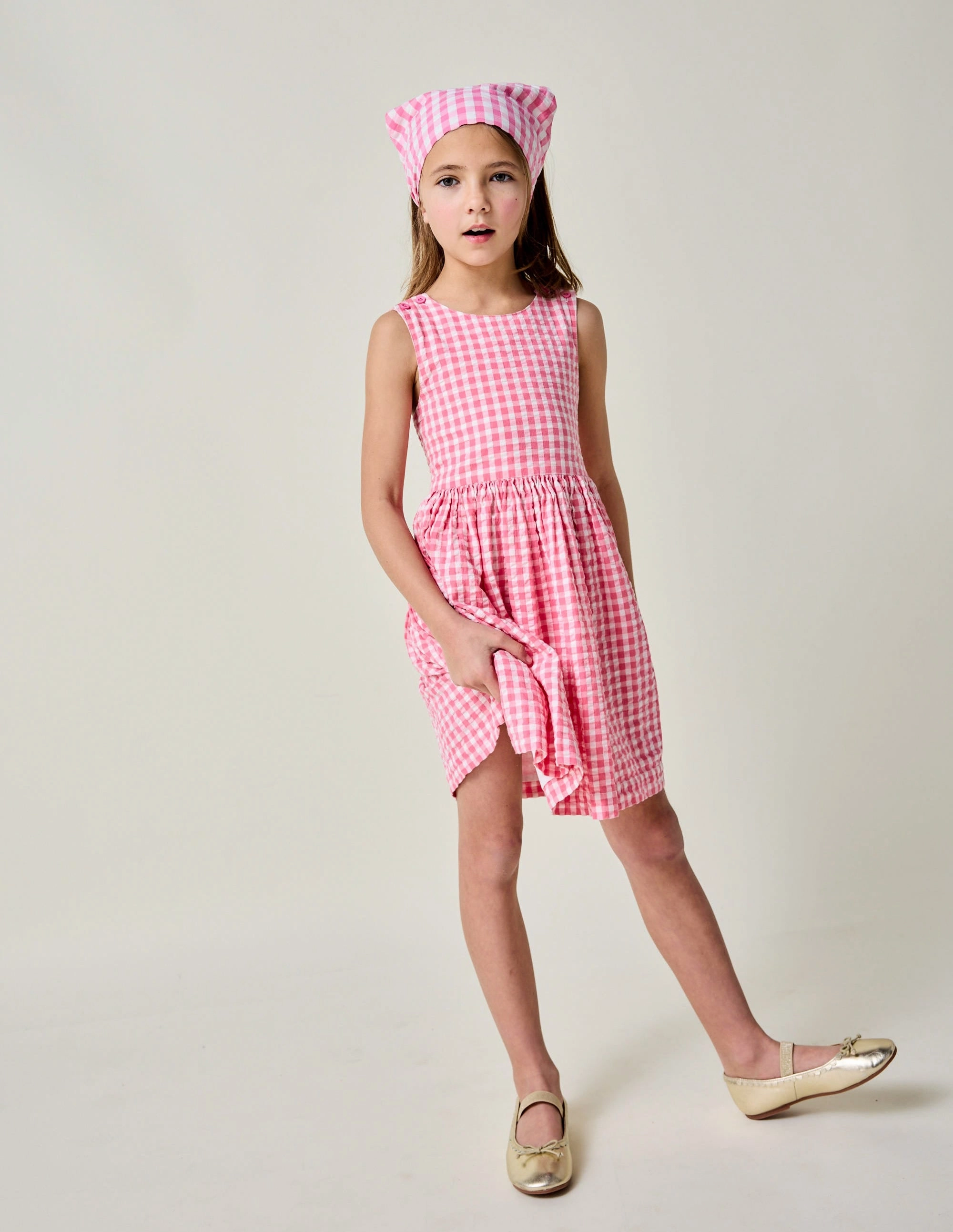 Relax Line Chill Lines Zadie Applique Back Dress-Pink Gingham Strawberry