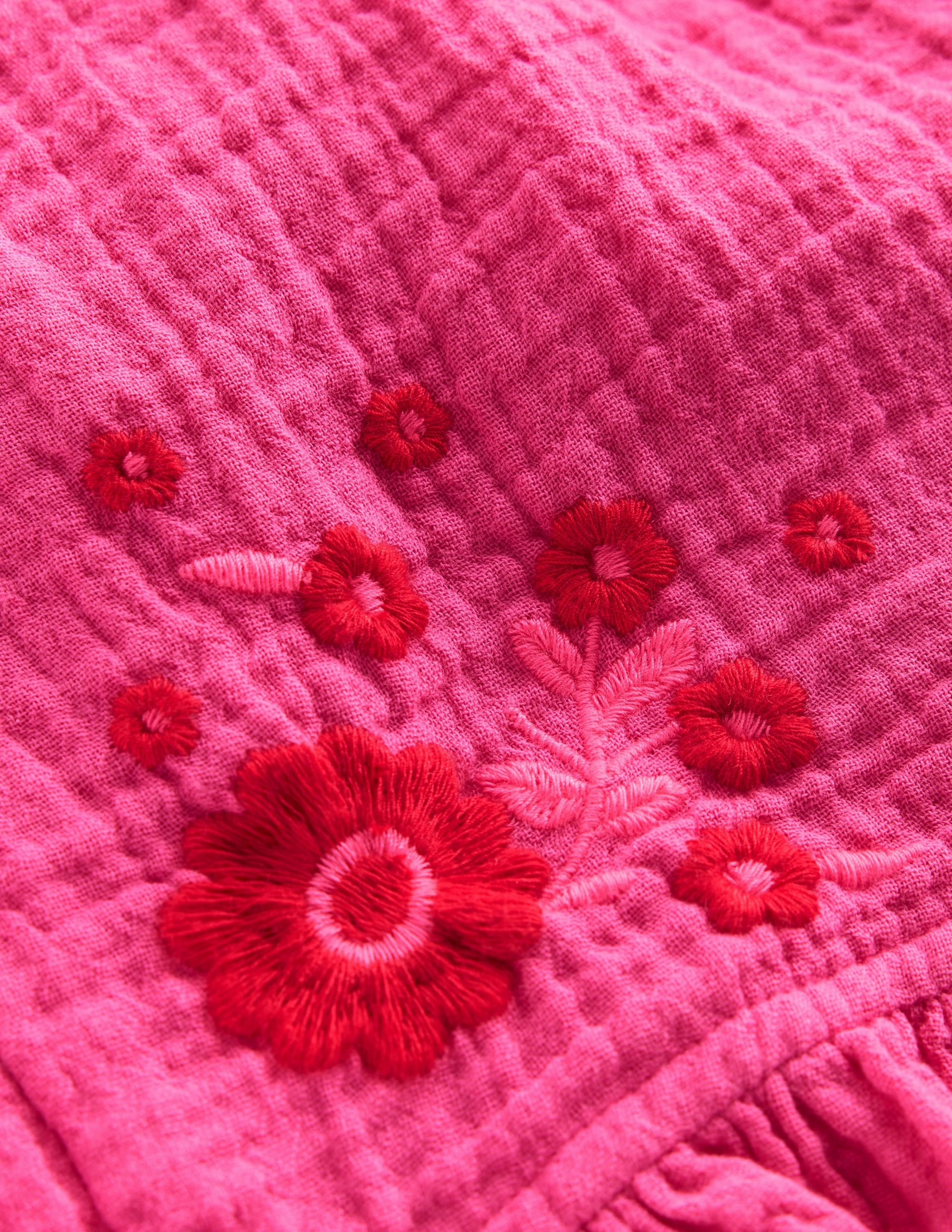 Relaxed Design Double Cloth Frill Hem Shorts-Sorbet Pink Embroidered